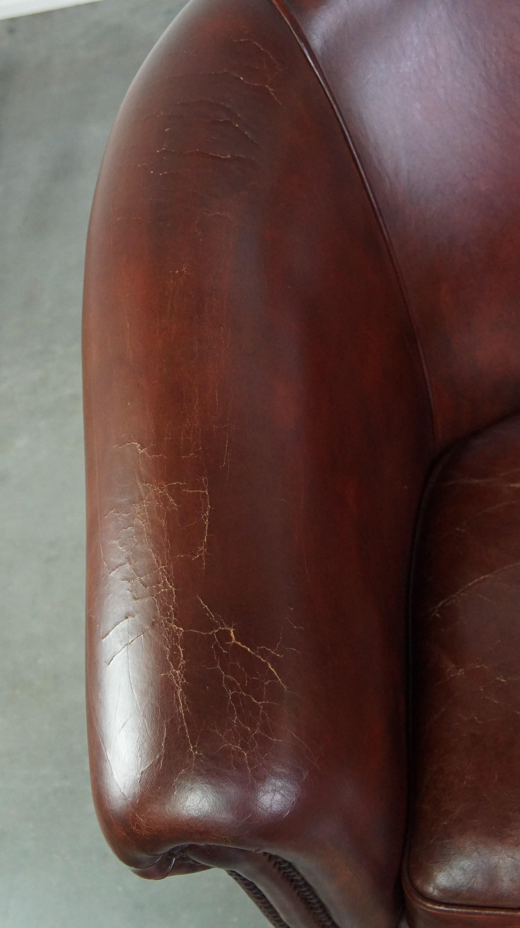 Leather Charming and spacious sheepskin leather club armchair For Sale