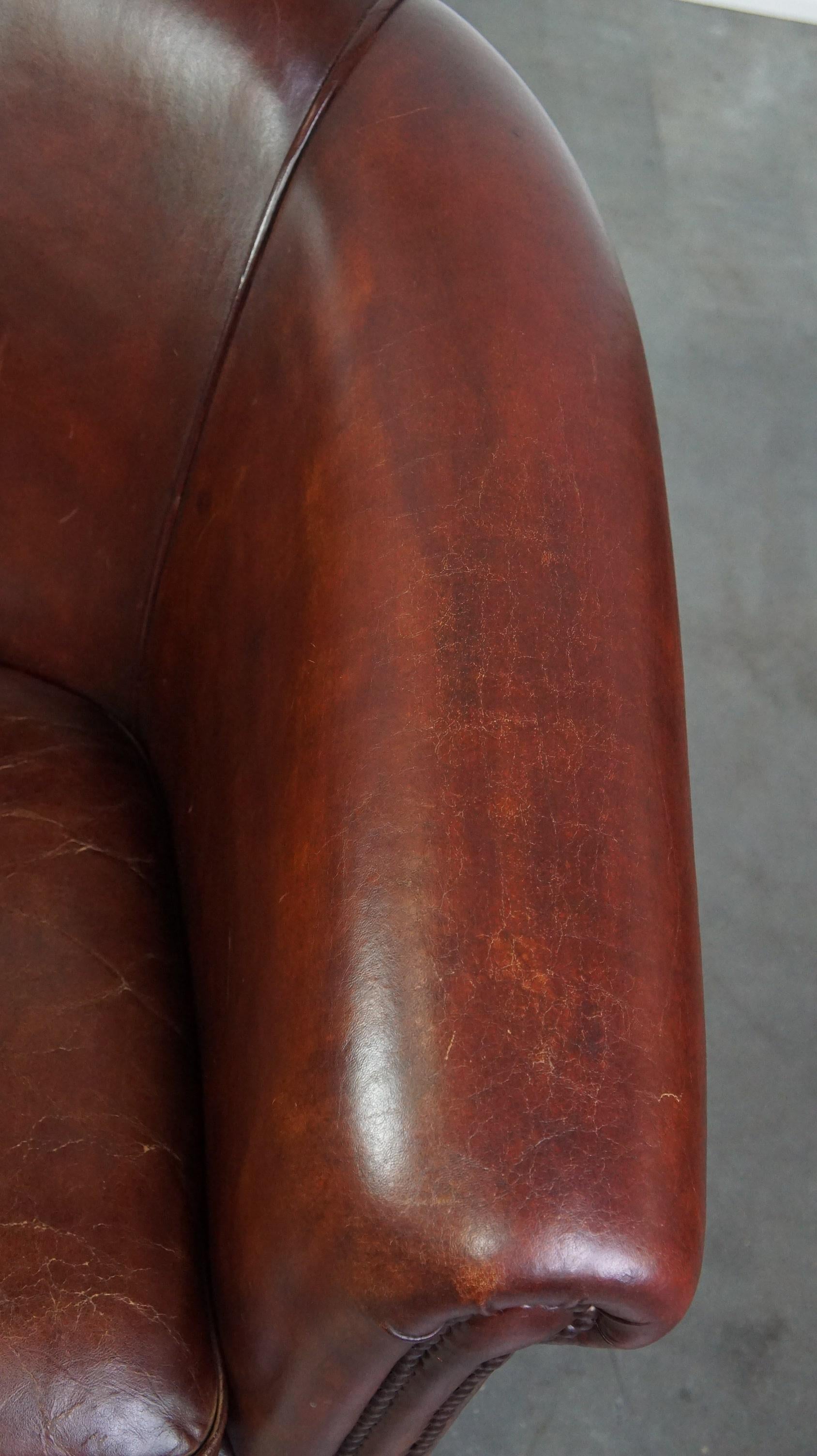 Charming and spacious sheepskin leather club armchair For Sale 1
