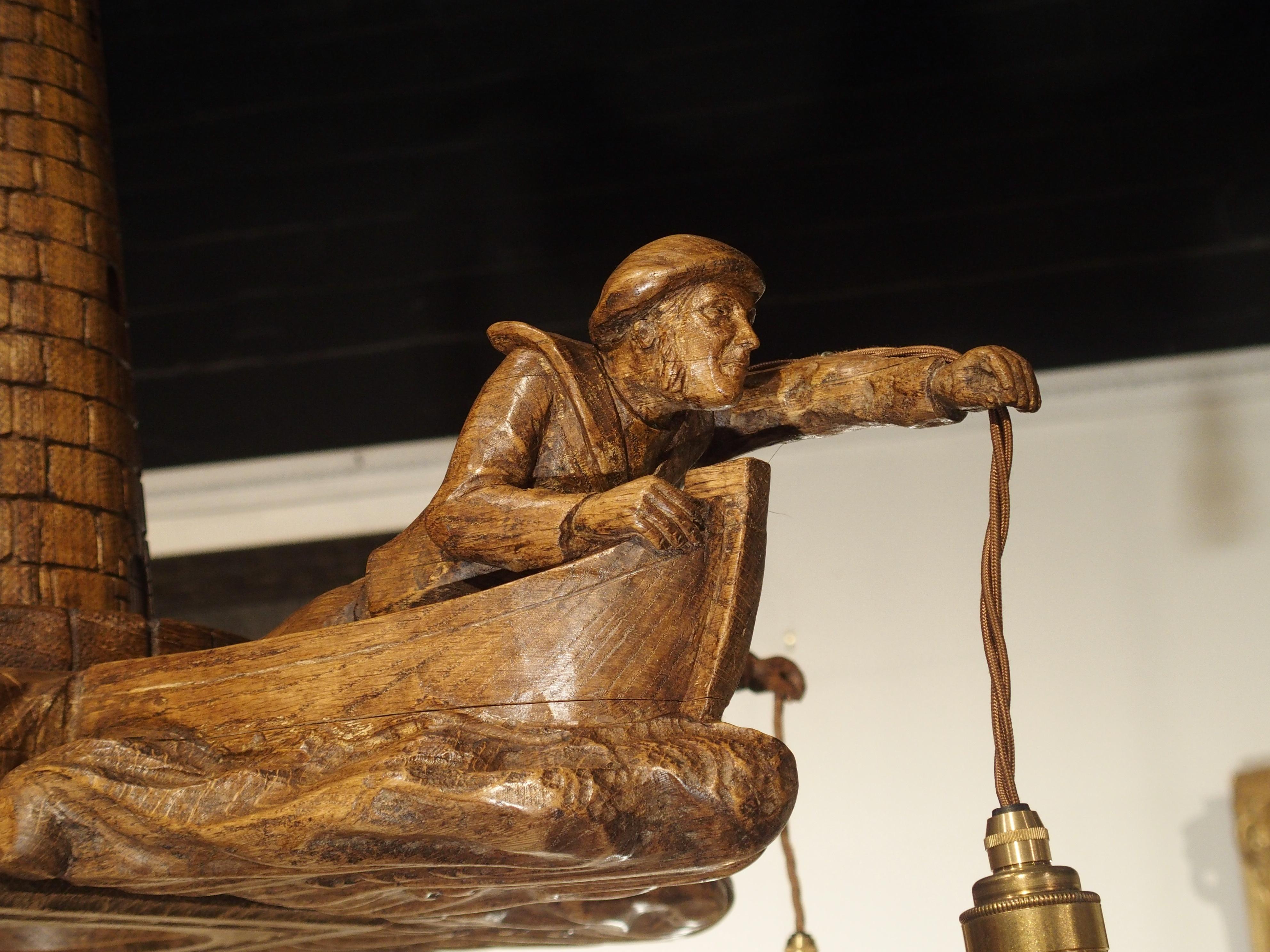 Charming and Unusual Oak 'Lost Fishermen' Chandelier from St. Malo, Brittany 6
