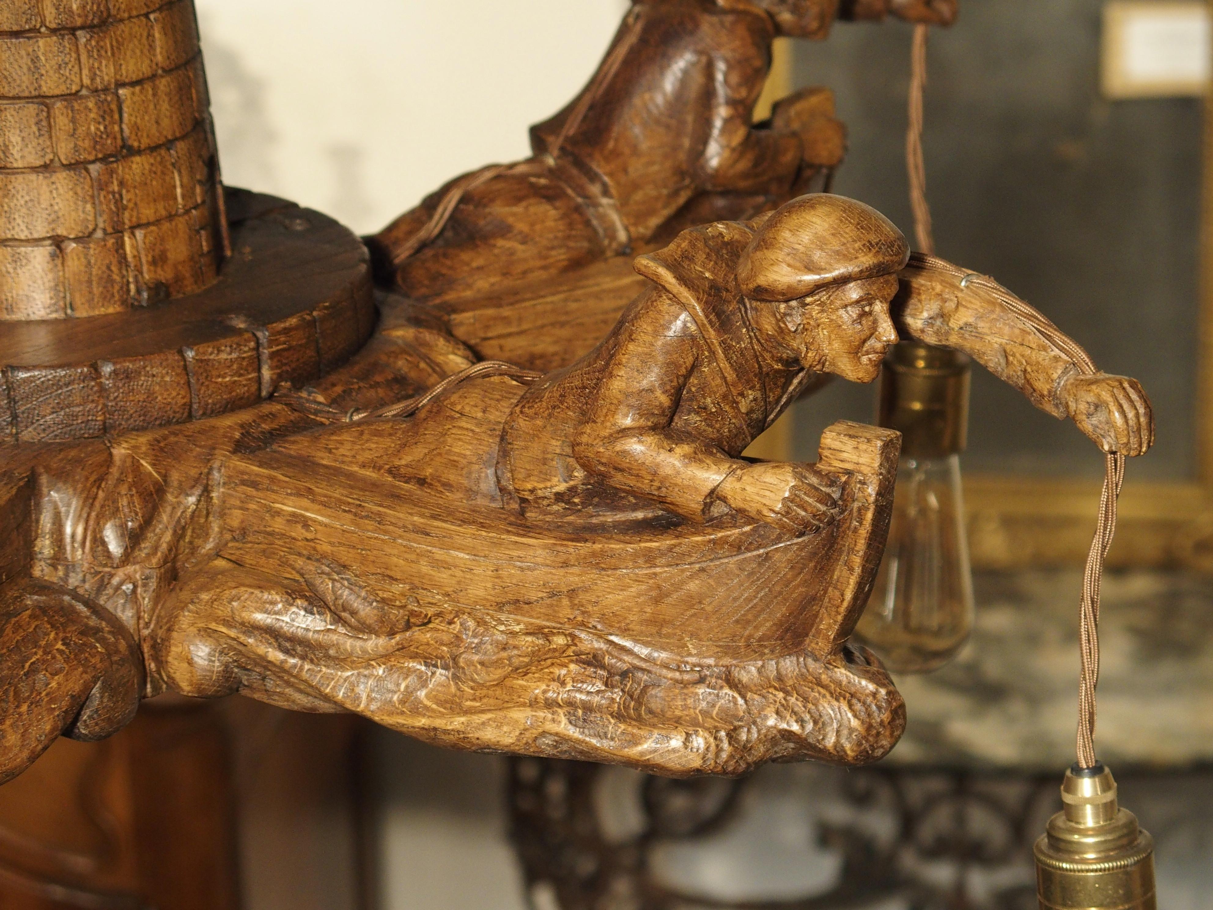 Charming and Unusual Oak 'Lost Fishermen' Chandelier from St. Malo, Brittany 7