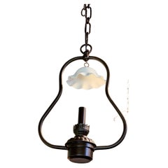 Charming Antique Brass Hall light with Milk Glass Smoke Bell