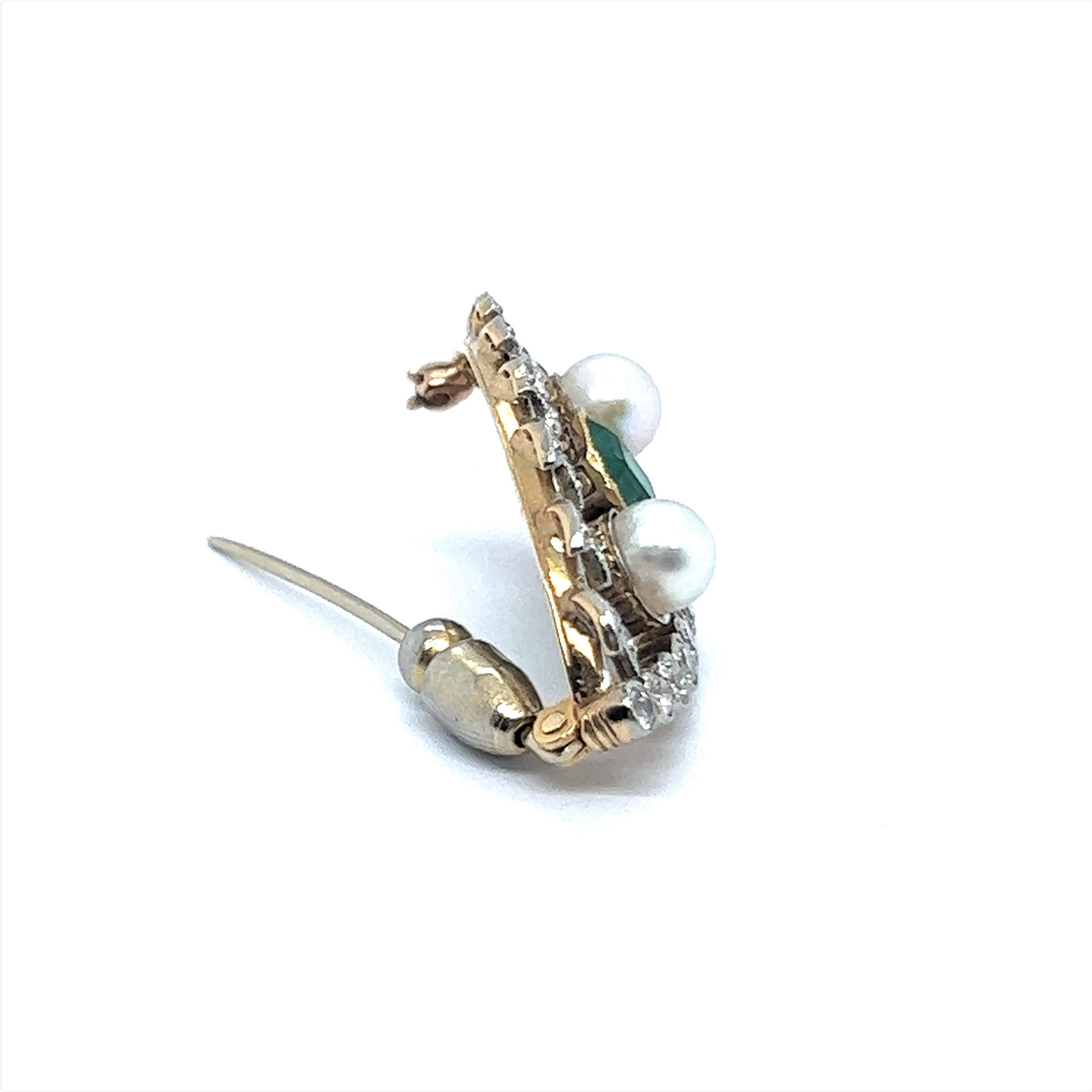 Encantador broche antiguo con esmeralda y diamantes talla antigua Corte europeo antiguo en venta