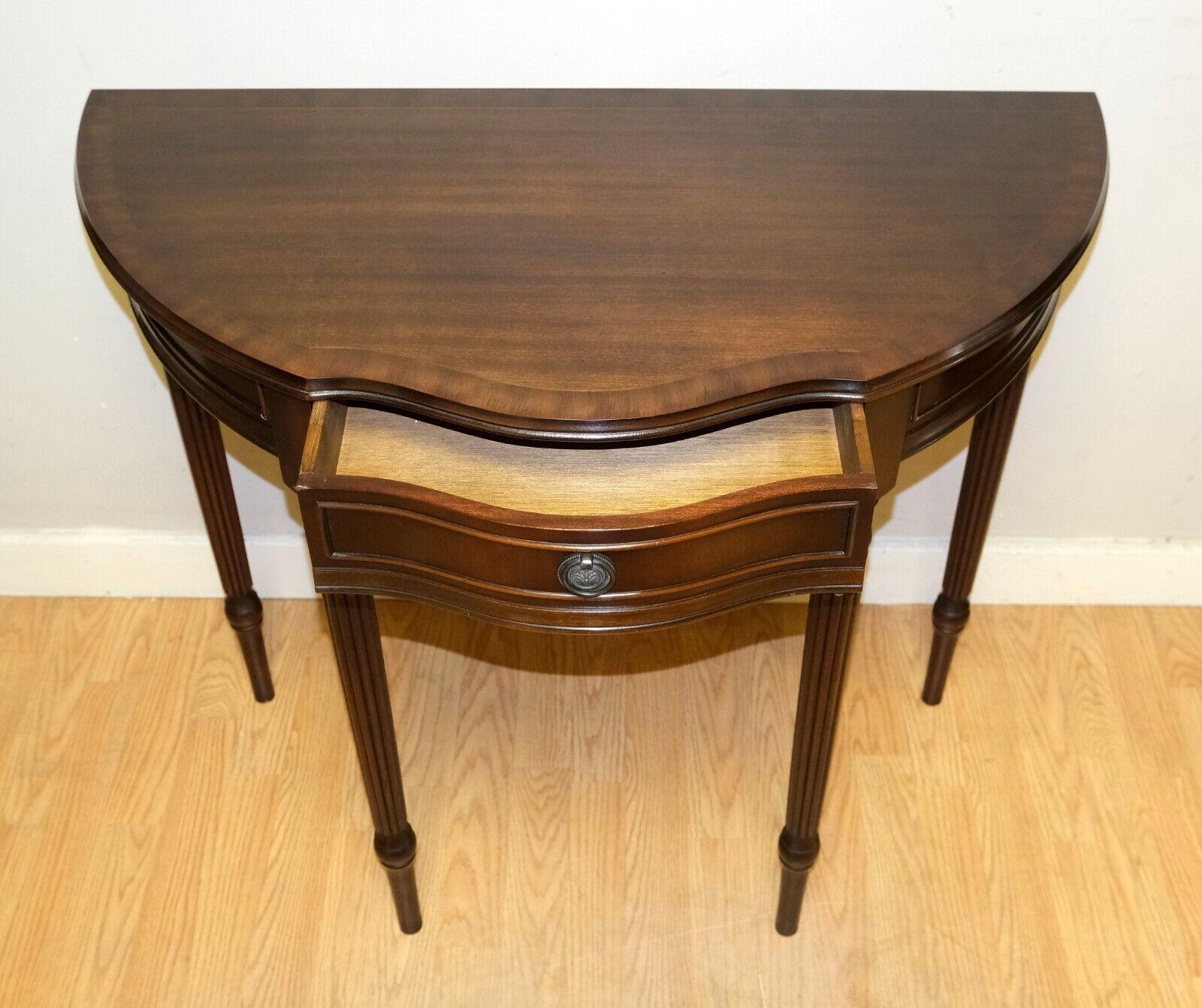 Victorian Charming Antique Brown Hardwood Demi Lune Console Table with Single Drawer