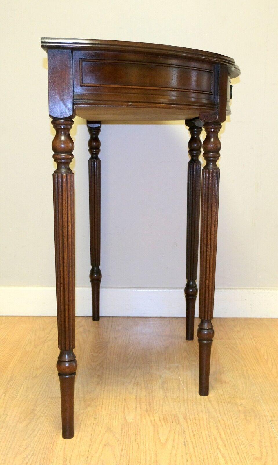 Charming Antique Brown Hardwood Demi Lune Console Table with Single Drawer In Good Condition In West Sussex, Pulborough