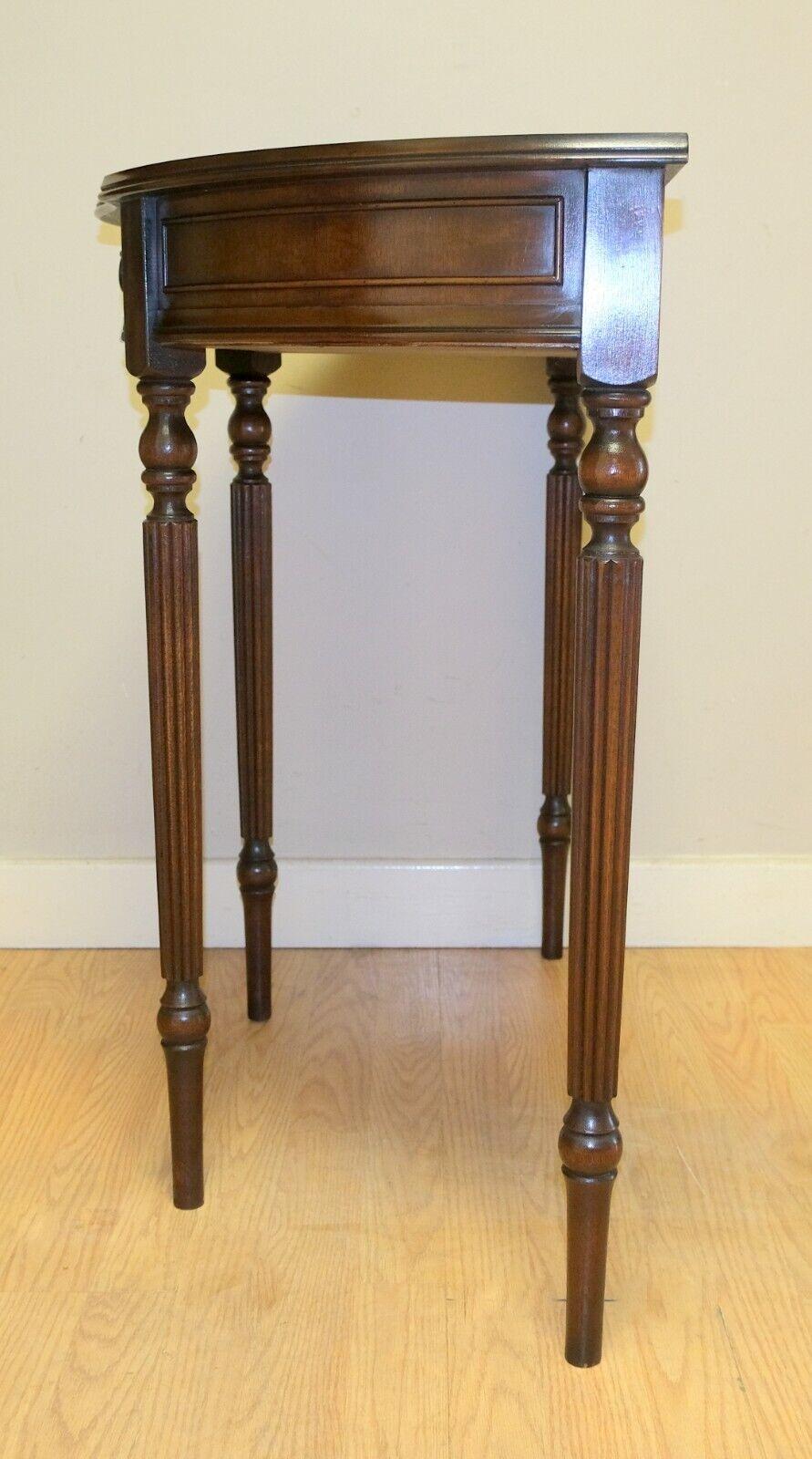 Charming Antique Brown Hardwood Demi Lune Console Table with Single Drawer 1