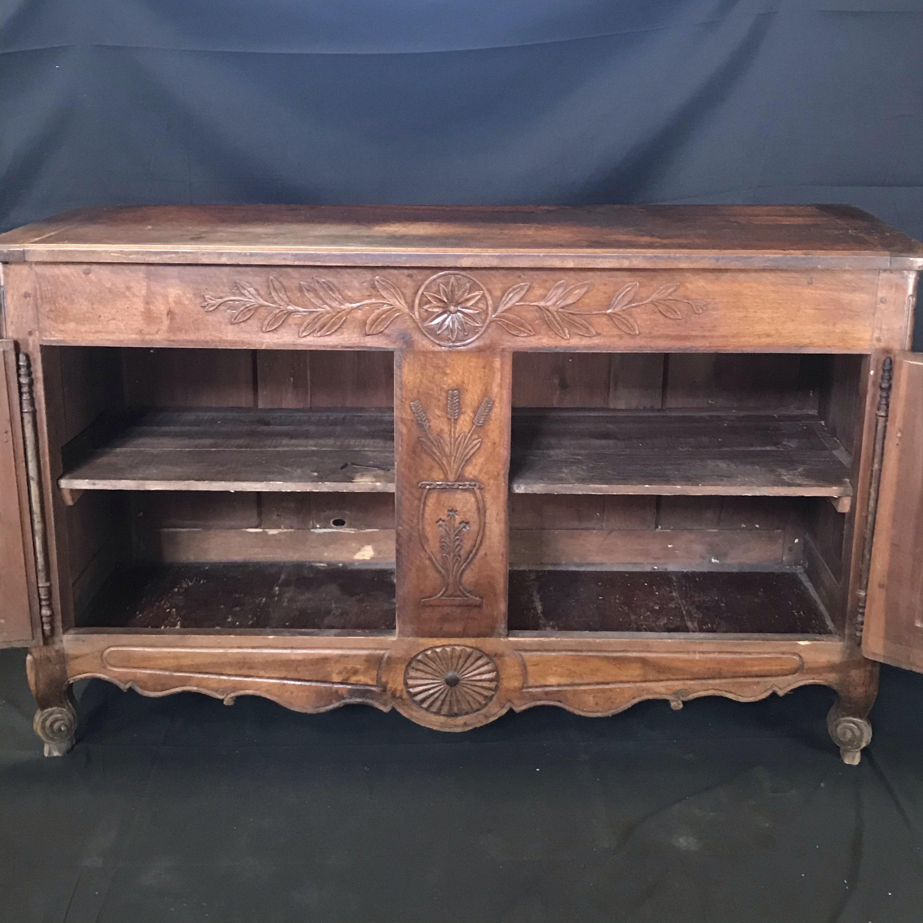 Charming Antique Carved Walnut French Provincial Sideboard Cabinet Buffet 1