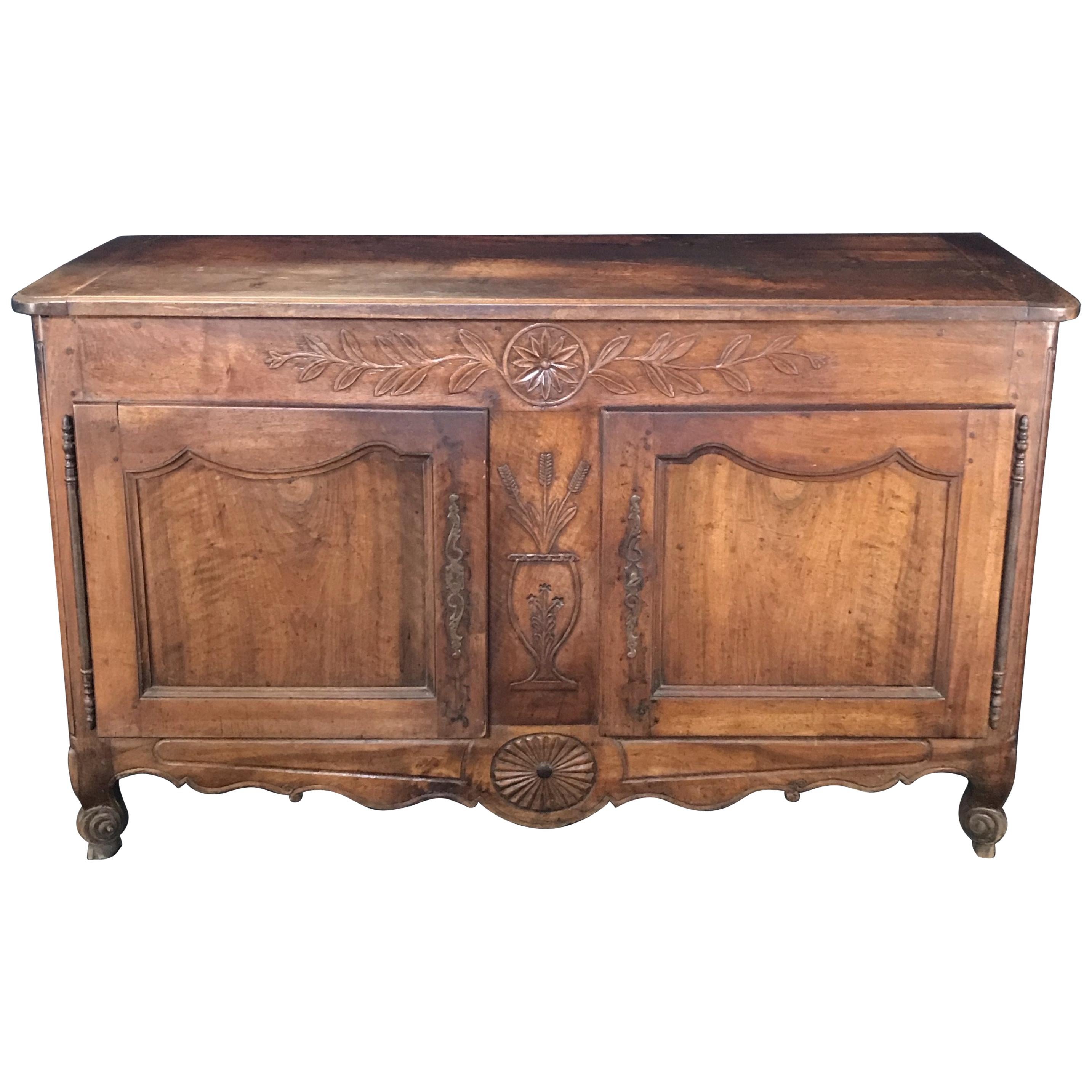 Charming Antique Carved Walnut French Provincial Sideboard Cabinet Buffet
