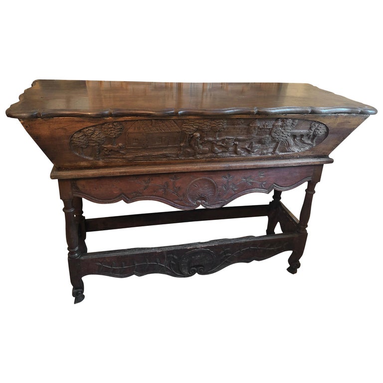 Charming Antique Carved Wood Bread Making Console Table at 1stDibs