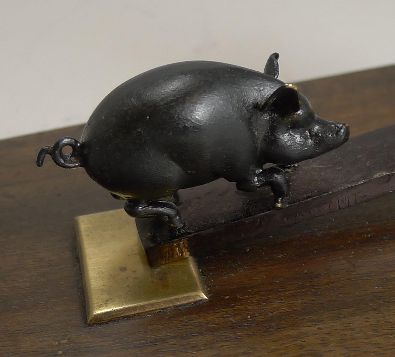 Charming Antique Cold Painted Bronze Letter Clip, Gnome and Pigs, circa 1890 In Good Condition In Bath, GB