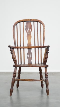 Charming, antique English highback Windsor dining chair with beautiful patina