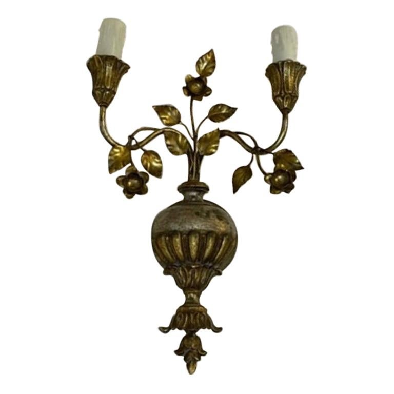 Charming Antique Gilded Sconce, Single For Sale