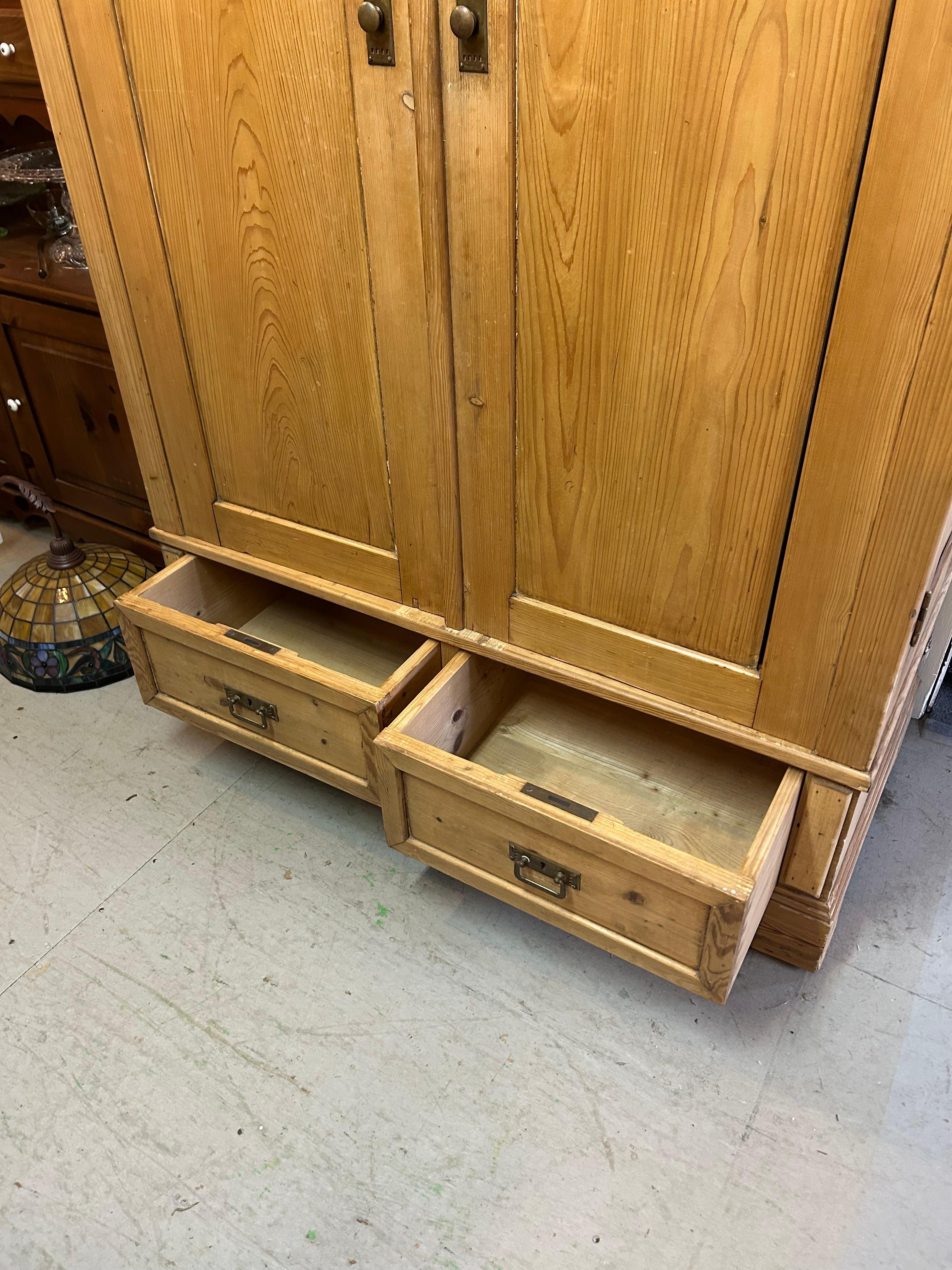 Country Charming Antique Irish Pine Armoire Cabinet For Sale