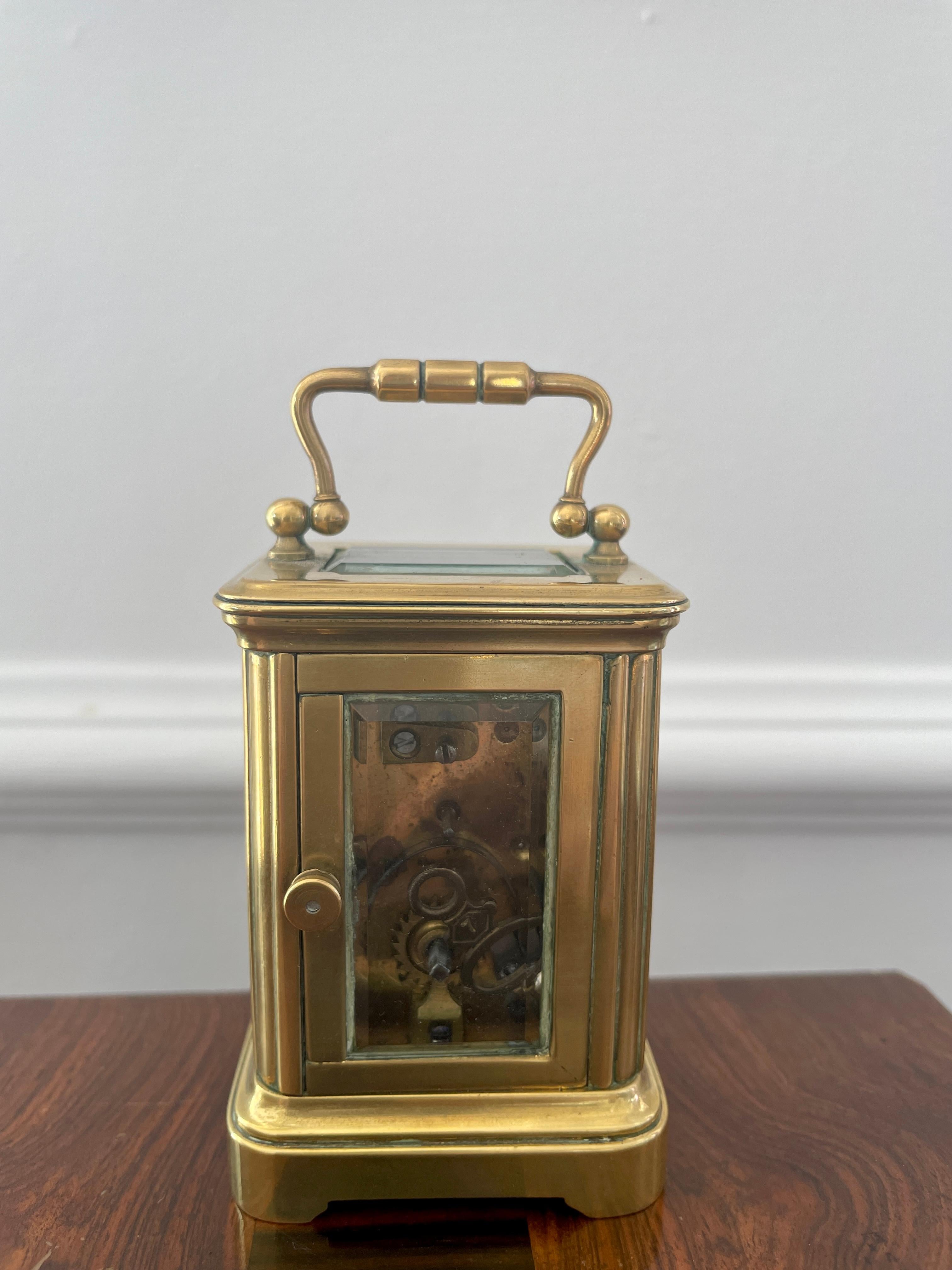 Charming Antique Lacquered Brass Cased Carriage Clock 1