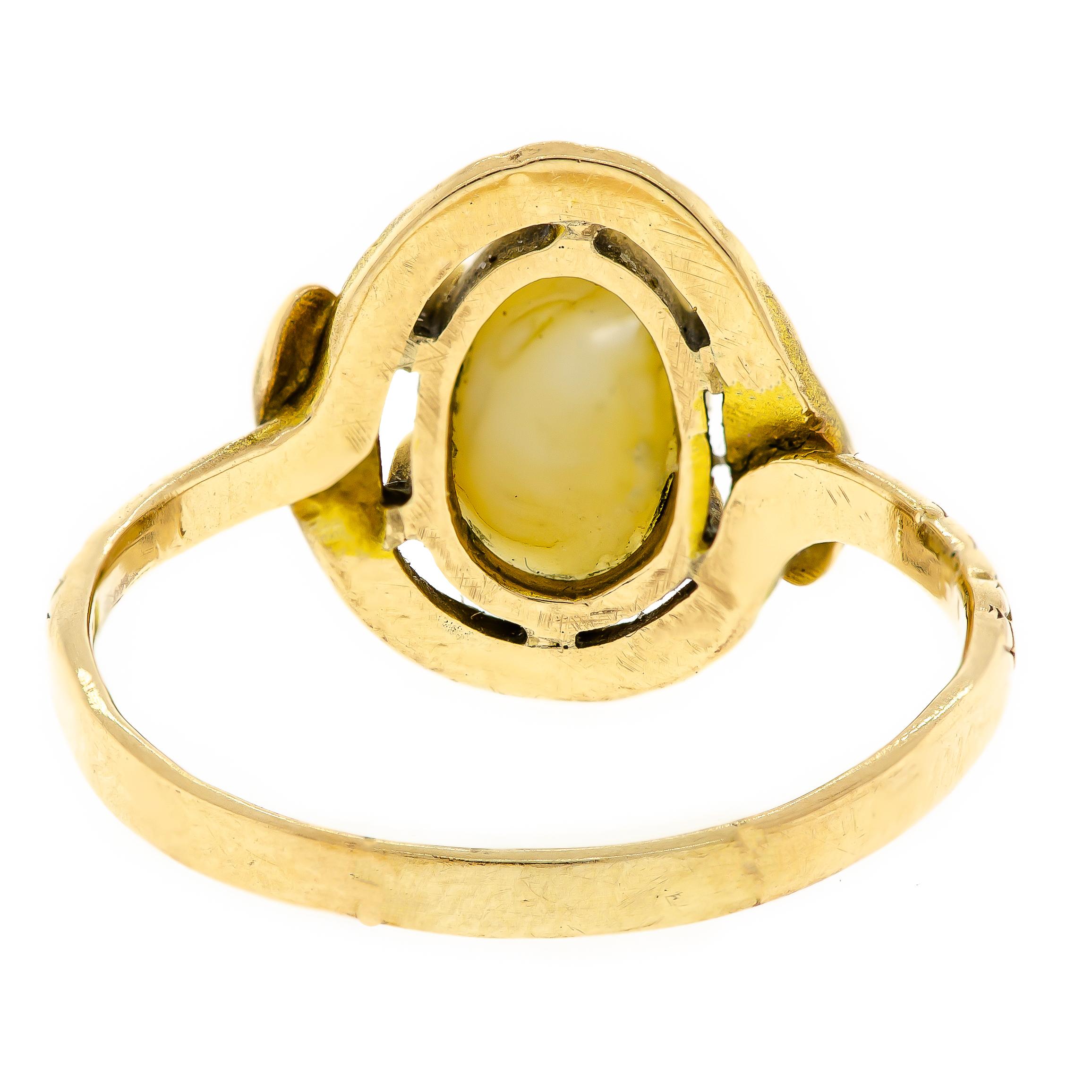 Late Victorian Charming Antique Pearl and Yellow Gold Double Snake Ring For Sale