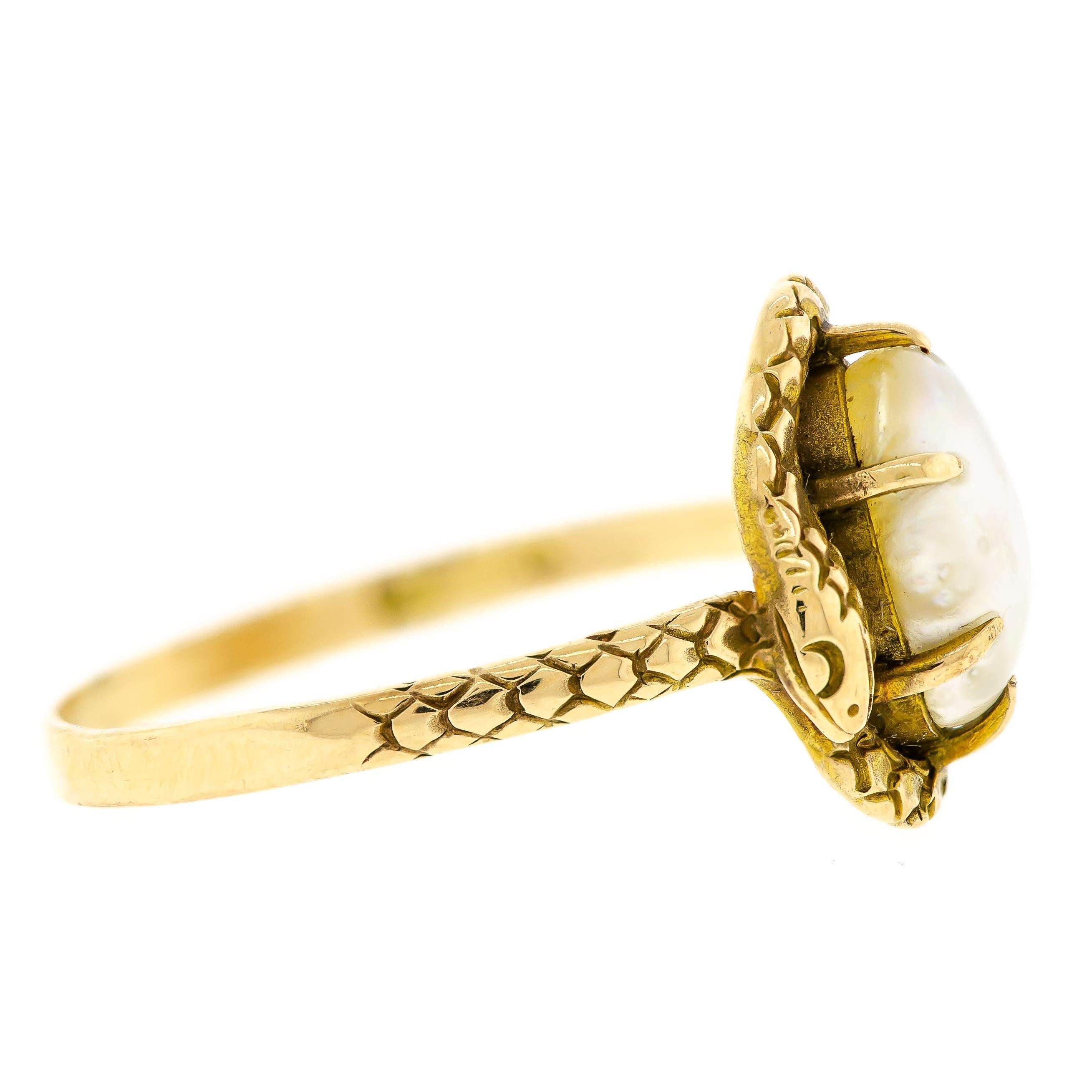 Charming Antique Pearl and Yellow Gold Double Snake Ring In Good Condition For Sale In Lombard, IL