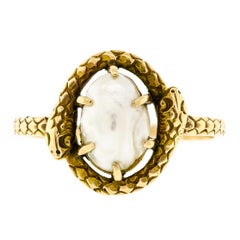 Charming Antique Pearl and Yellow Gold Double Snake Ring