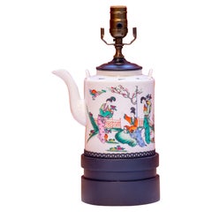 Charming, Antique Porcelain Teapot Mounted as Lamp