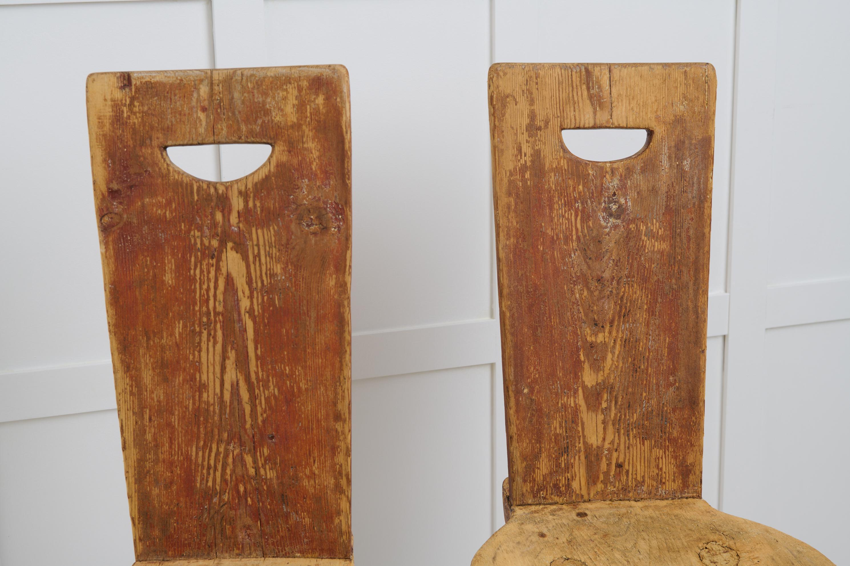 Charming Antique Primitive Folk Art Chairs, from Northern Sweden Made in Pine For Sale 4