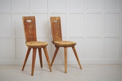 Charming Antique Primitive Folk Art Chairs, from Northern Sweden Made in Pine