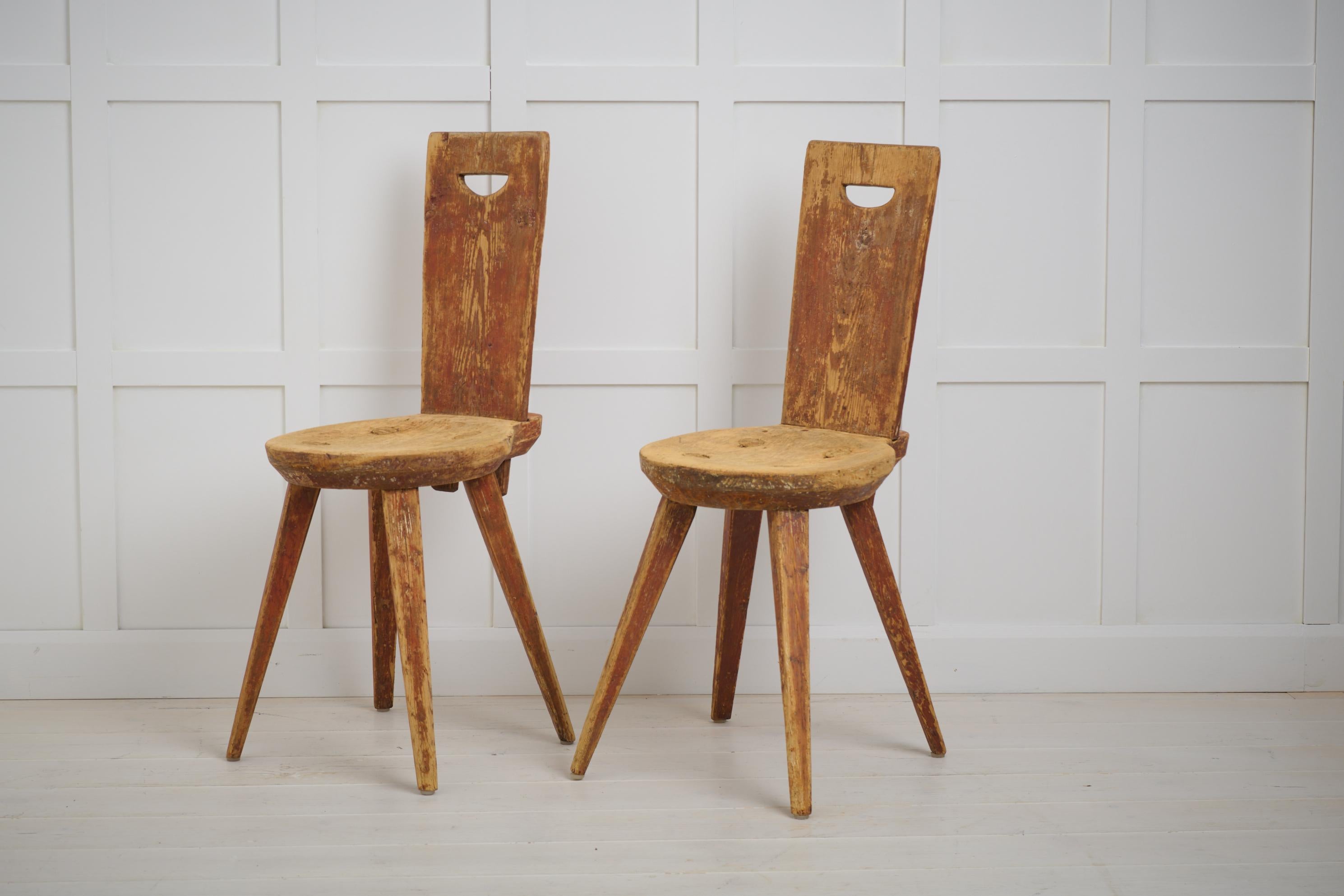 Swedish Charming Antique Primitive Folk Art Chairs, from Northern Sweden Made in Pine For Sale