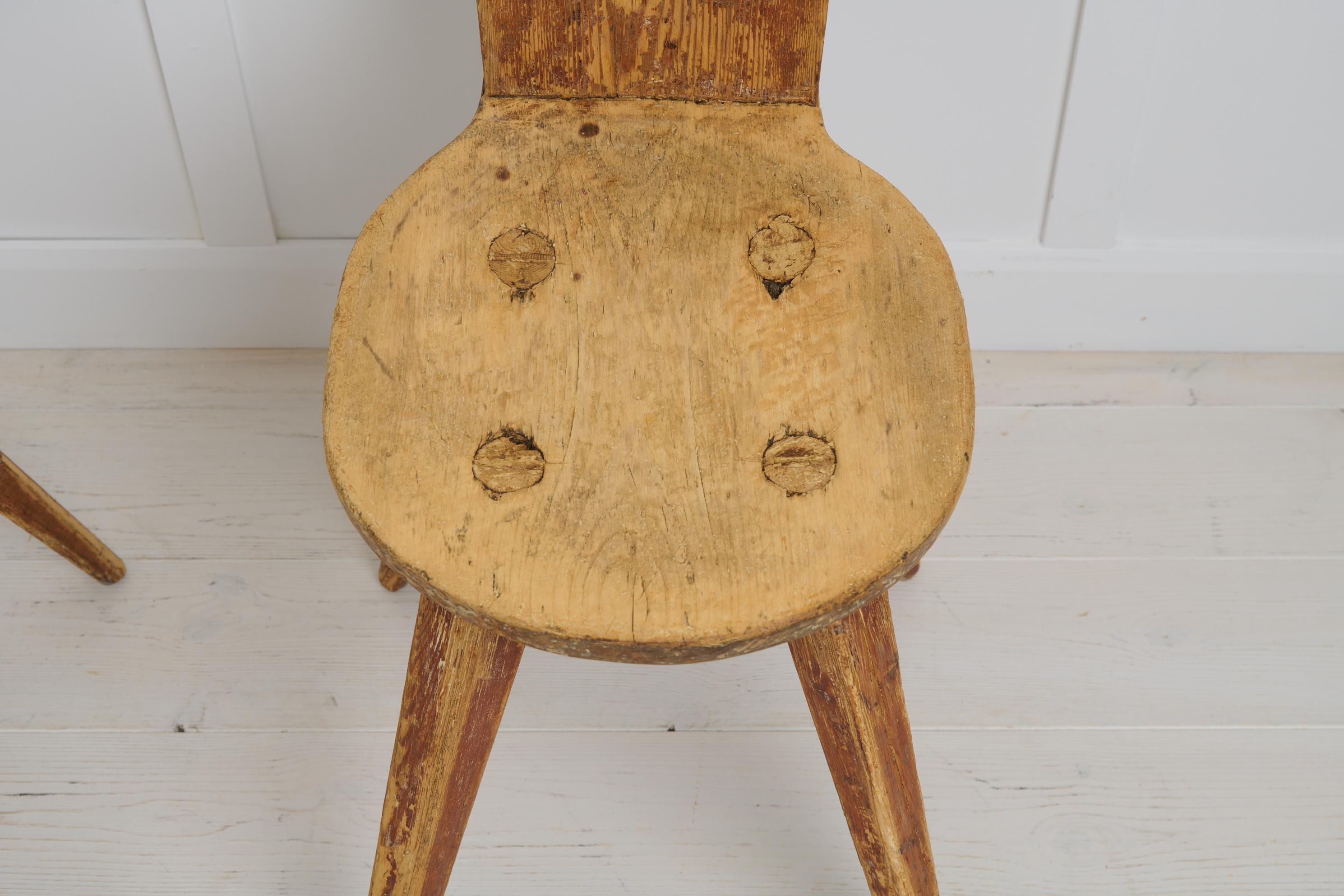 Charming Antique Primitive Folk Art Chairs, from Northern Sweden Made in Pine For Sale 1
