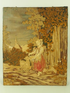 Charming Antique ‘Royal College of Needle Art’ Wool and Silk Tapestry