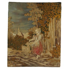 Charming Antique ‘Royal College of Needle Art’ Wool and Silk Tapestry