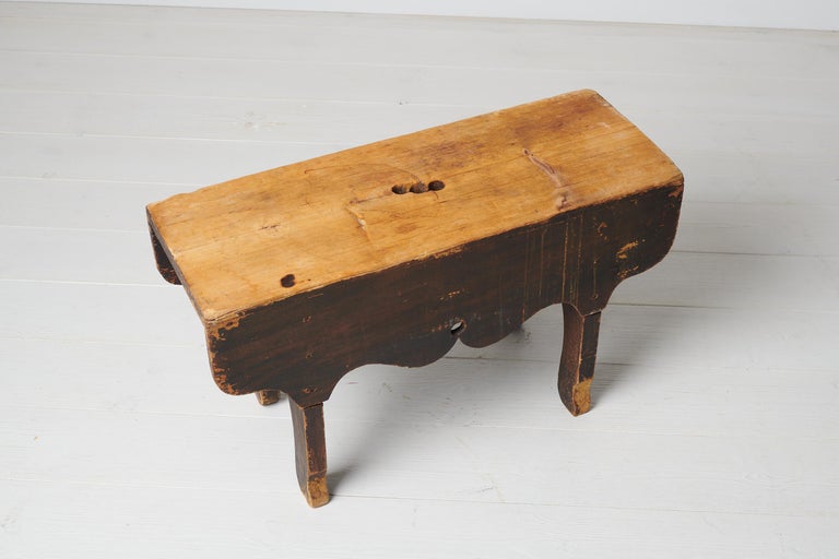 Charming Antique Swedish Folk Art Stool For Sale at 1stDibs
