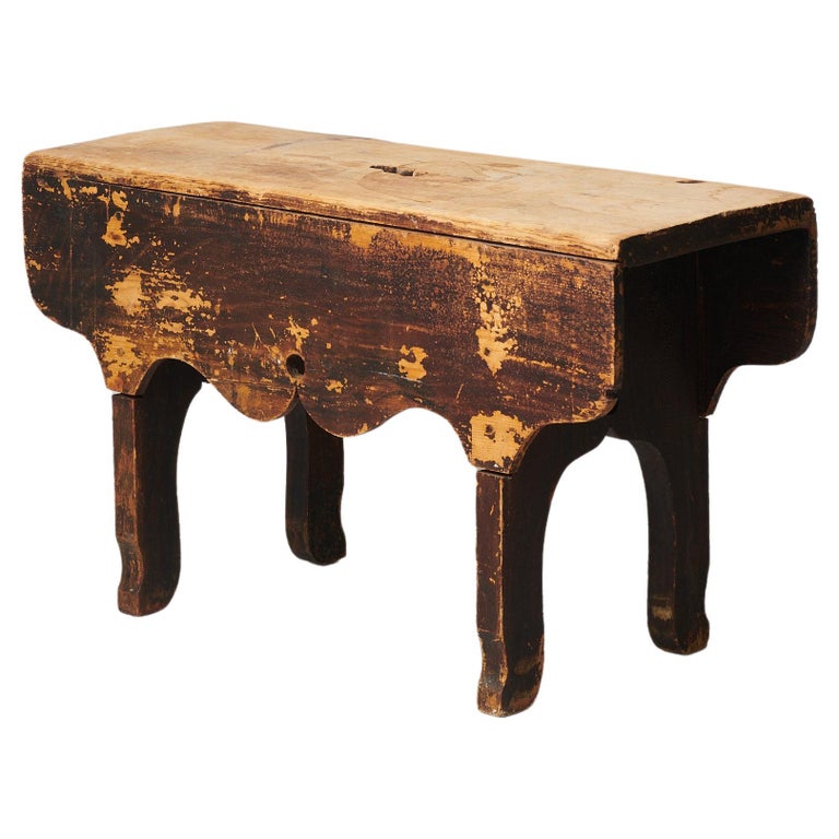 Charming Antique Swedish Folk Art Stool For Sale at 1stDibs