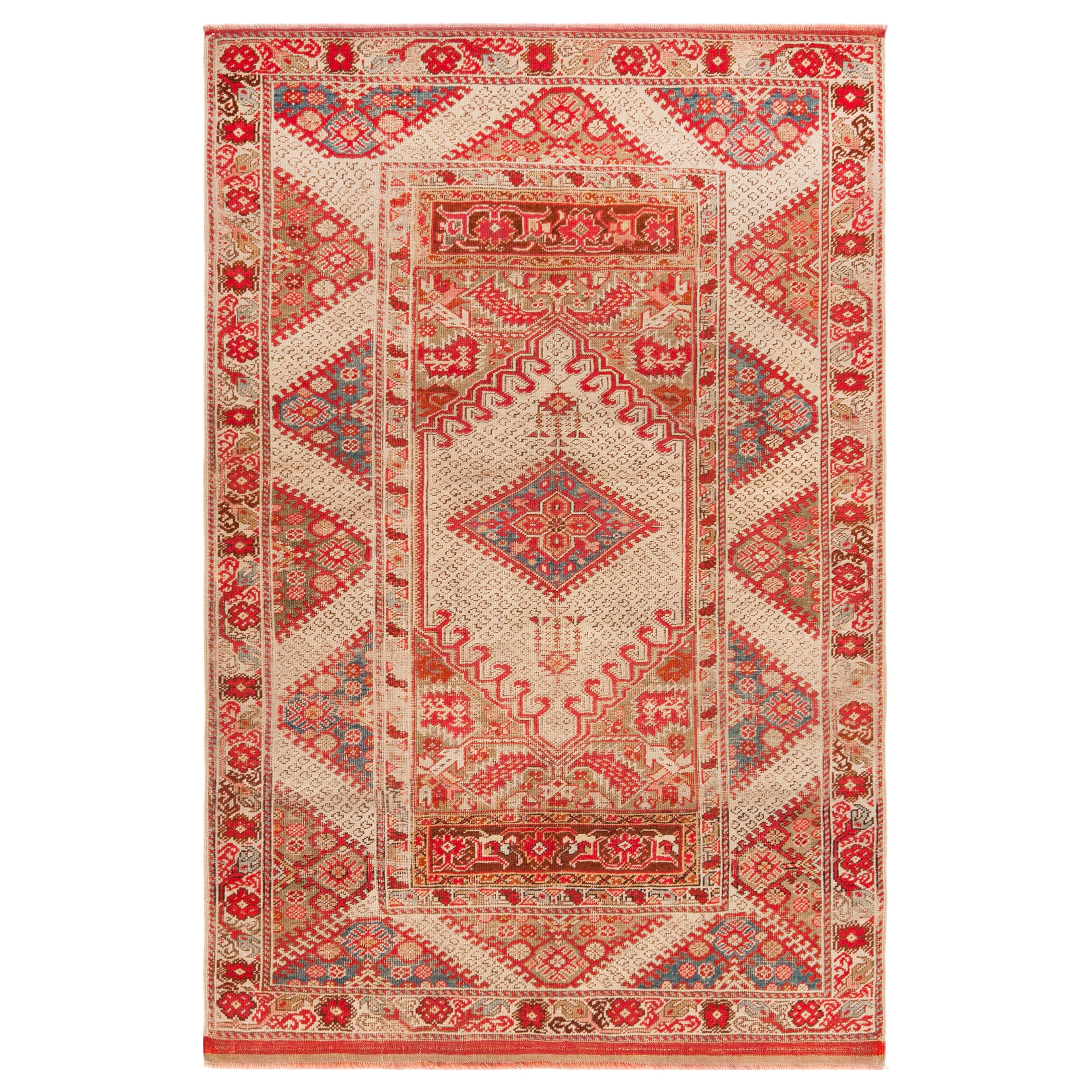 Charmanter antiker türkischer Ghiordes geometrischer Teppich 3'11" x 6' im Angebot