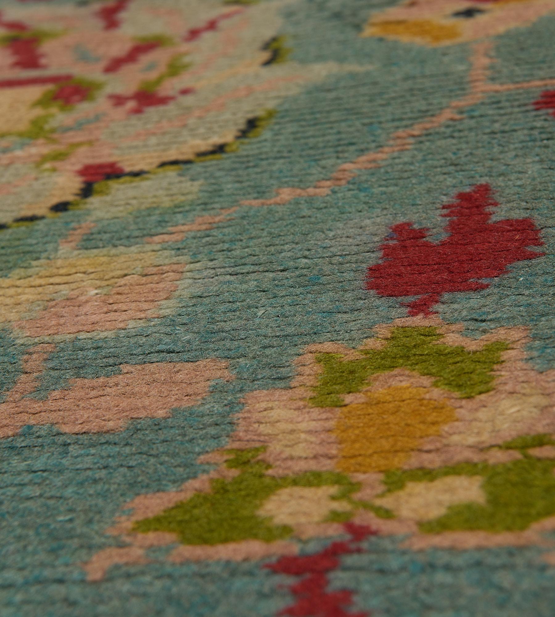 Charming Antique Turquoise Floral Irish Donegal Runner For Sale 1