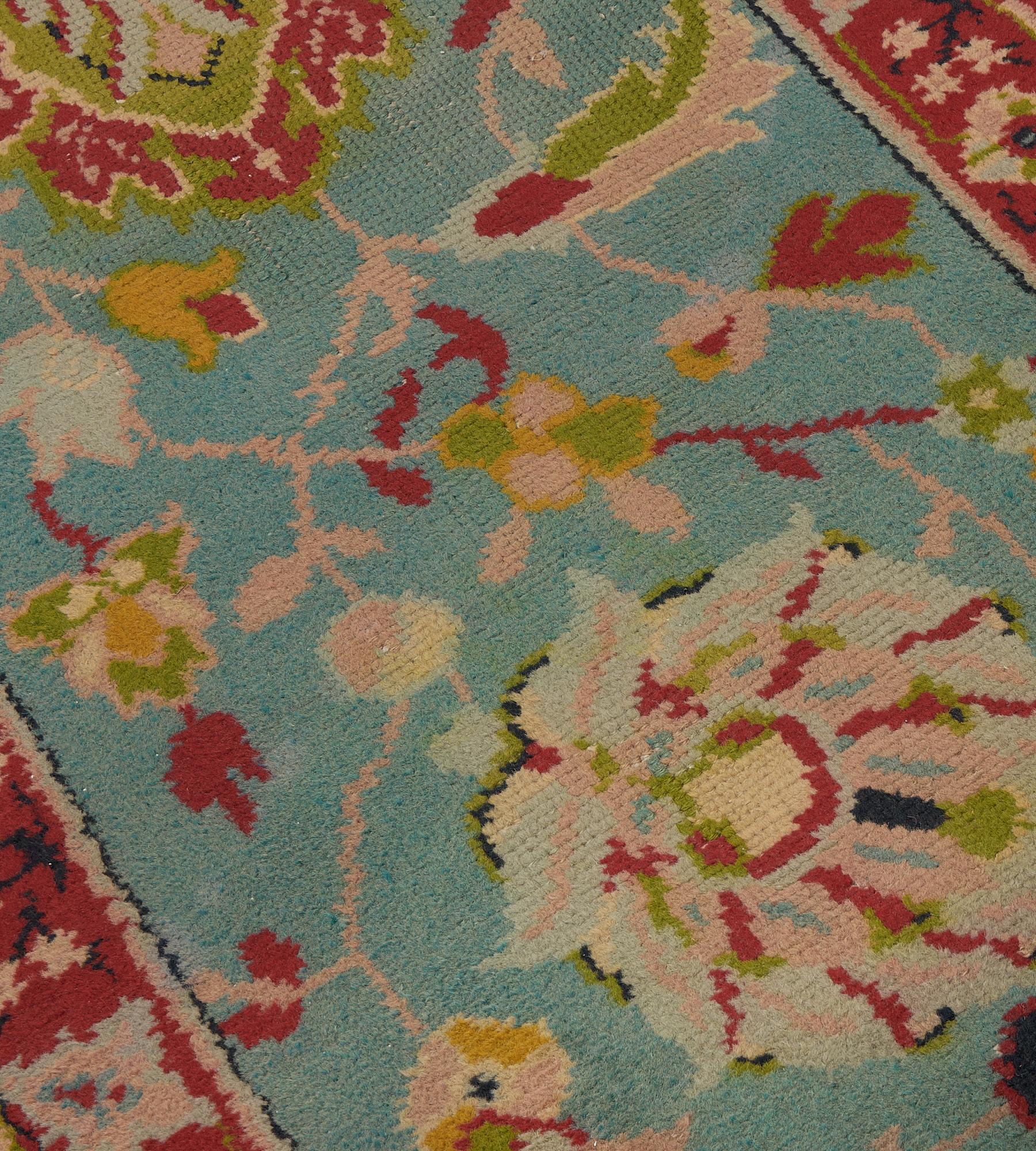 Charming Antique Turquoise Floral Irish Donegal Runner For Sale 2