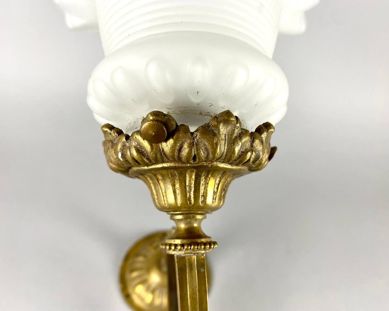 Rococo Charming Antique Wall Sconce Wall Sconce in Bronze, with Glass Shade, 1920 For Sale