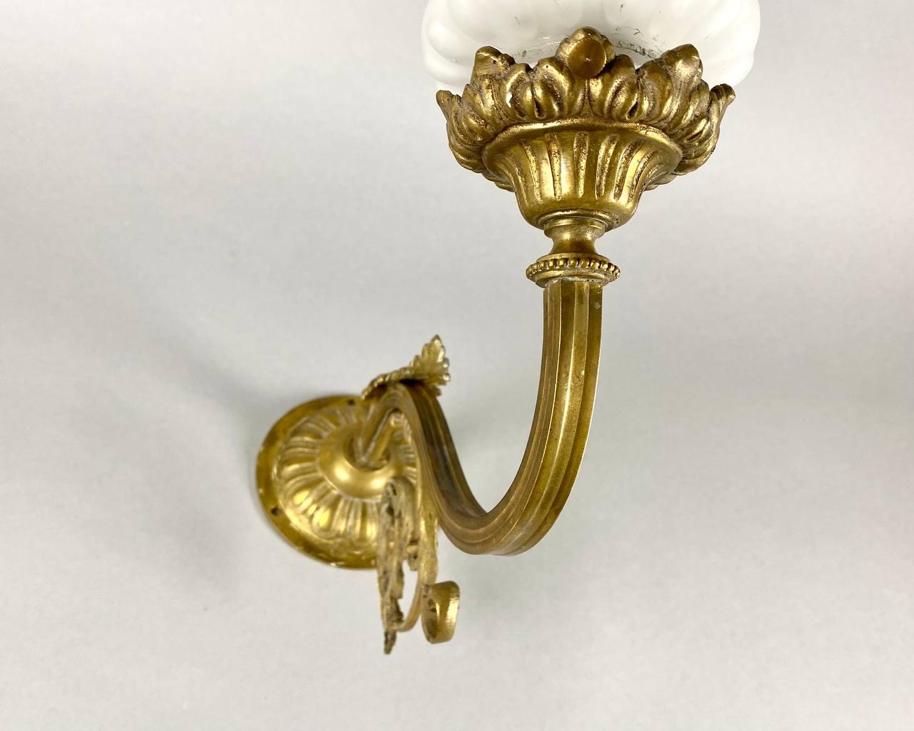 Charming Antique Wall Sconce Wall Sconce in Bronze, with Glass Shade, 1920 For Sale 1