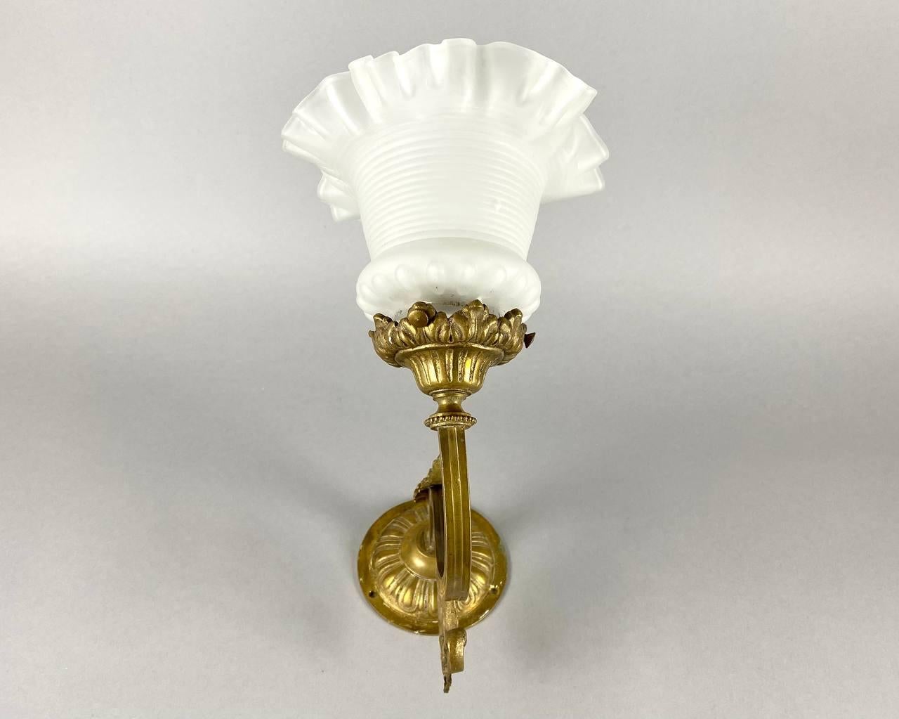 Charming Antique Wall Sconce Wall Sconce in Bronze, with Glass Shade, 1920 For Sale 2