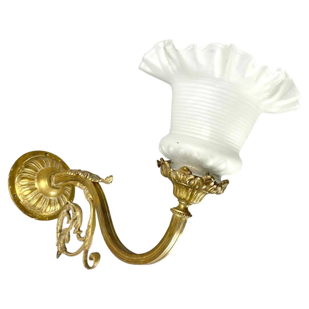 Charming Antique Wall Sconce Wall Sconce in Bronze, with Glass Shade, 1920 For Sale