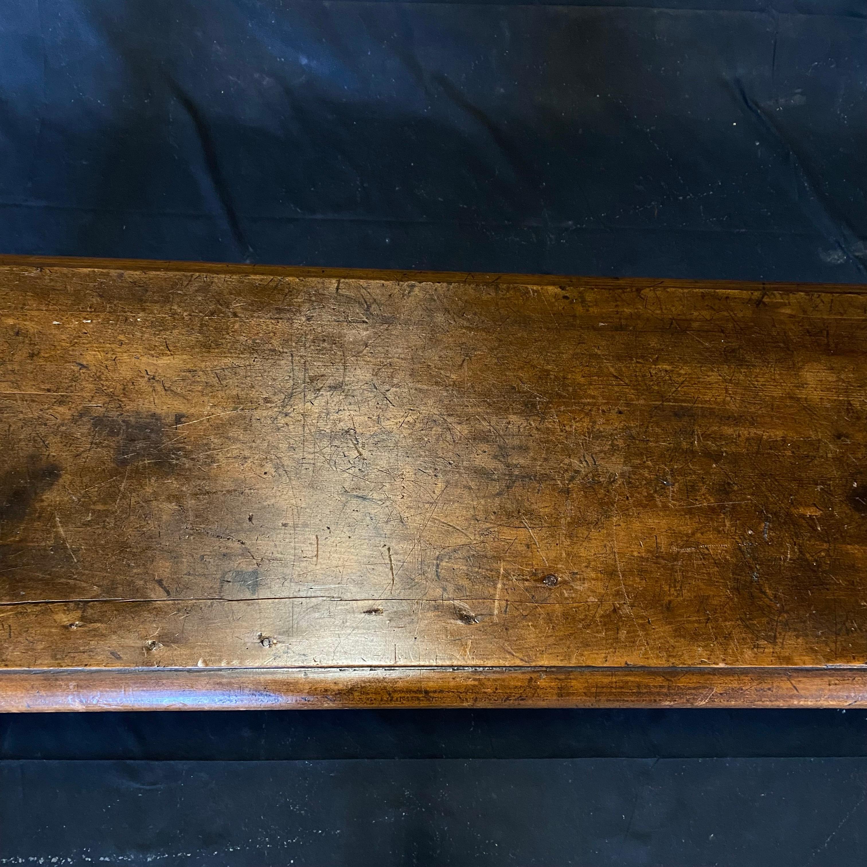 Charming Antique Walnut Bench with Carved Apron  4