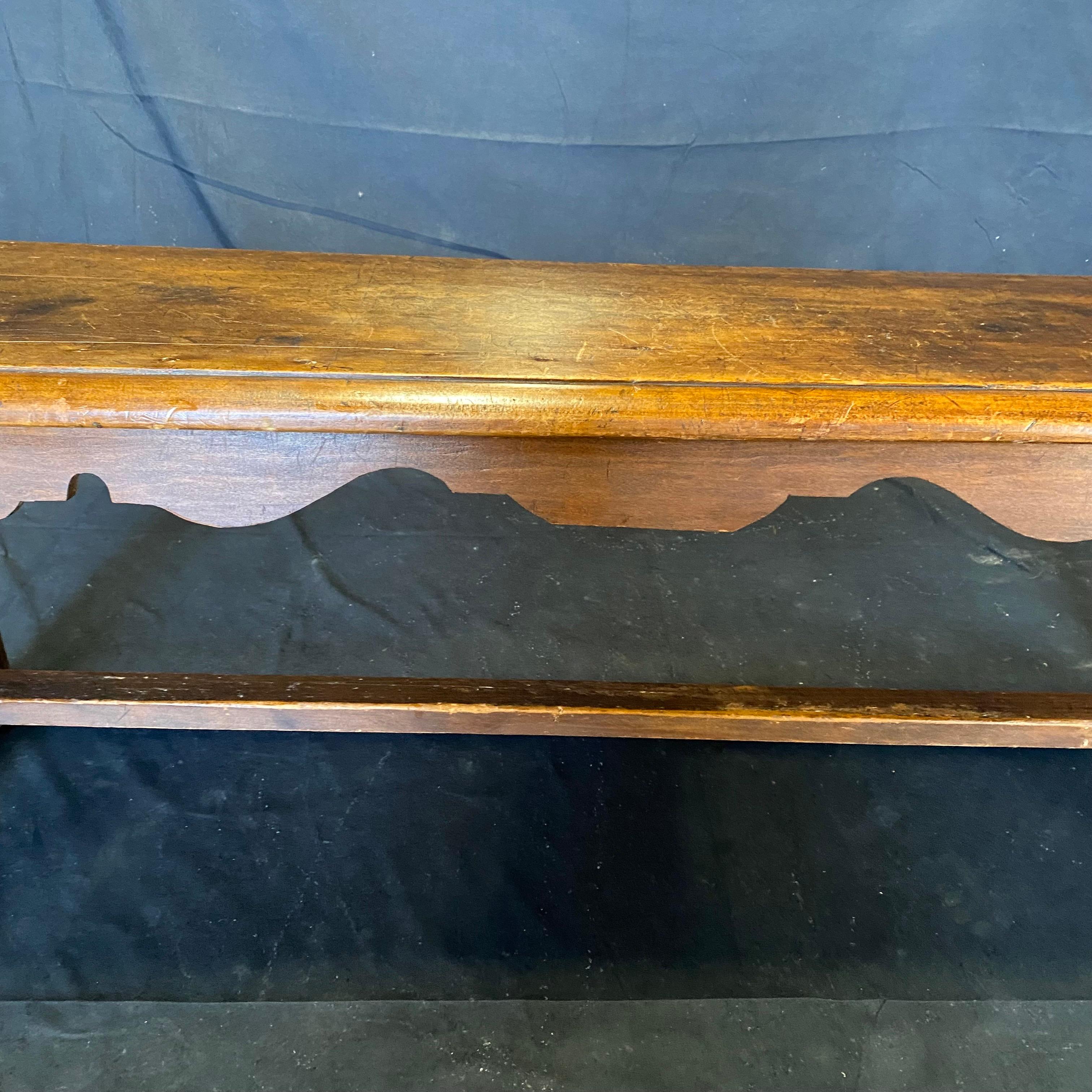 Charming Antique Walnut Bench with Carved Apron  5