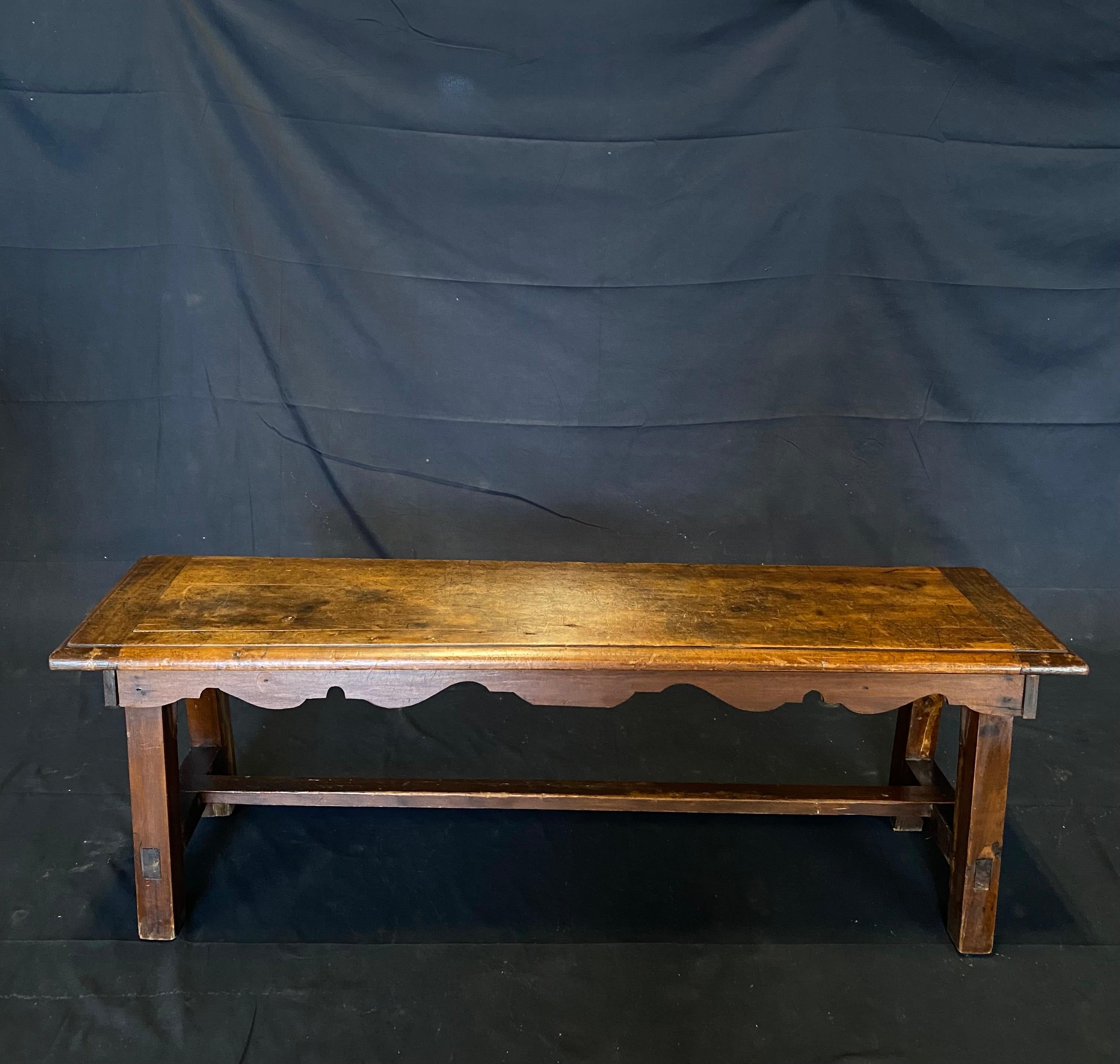 Charming Antique Walnut Bench with Carved Apron  6