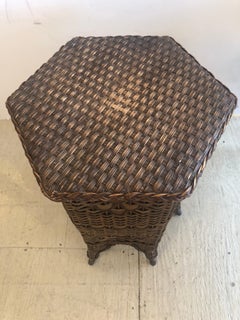 Charming Antique Wicker & Rattan Hexagonal End Side Drinks Table