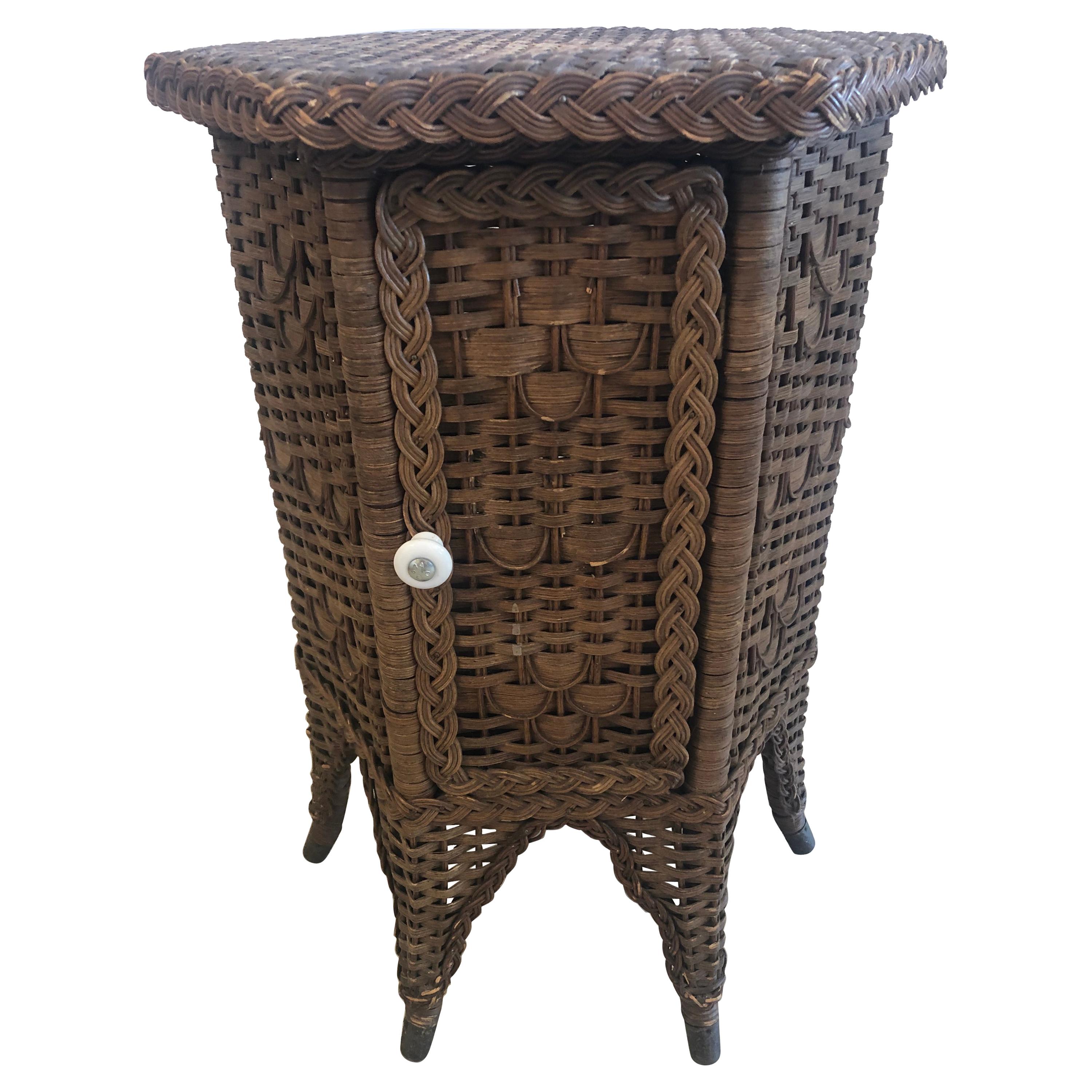 Charming Antique Wicker & Rattan Hexagonal End Side Drinks Table  For Sale