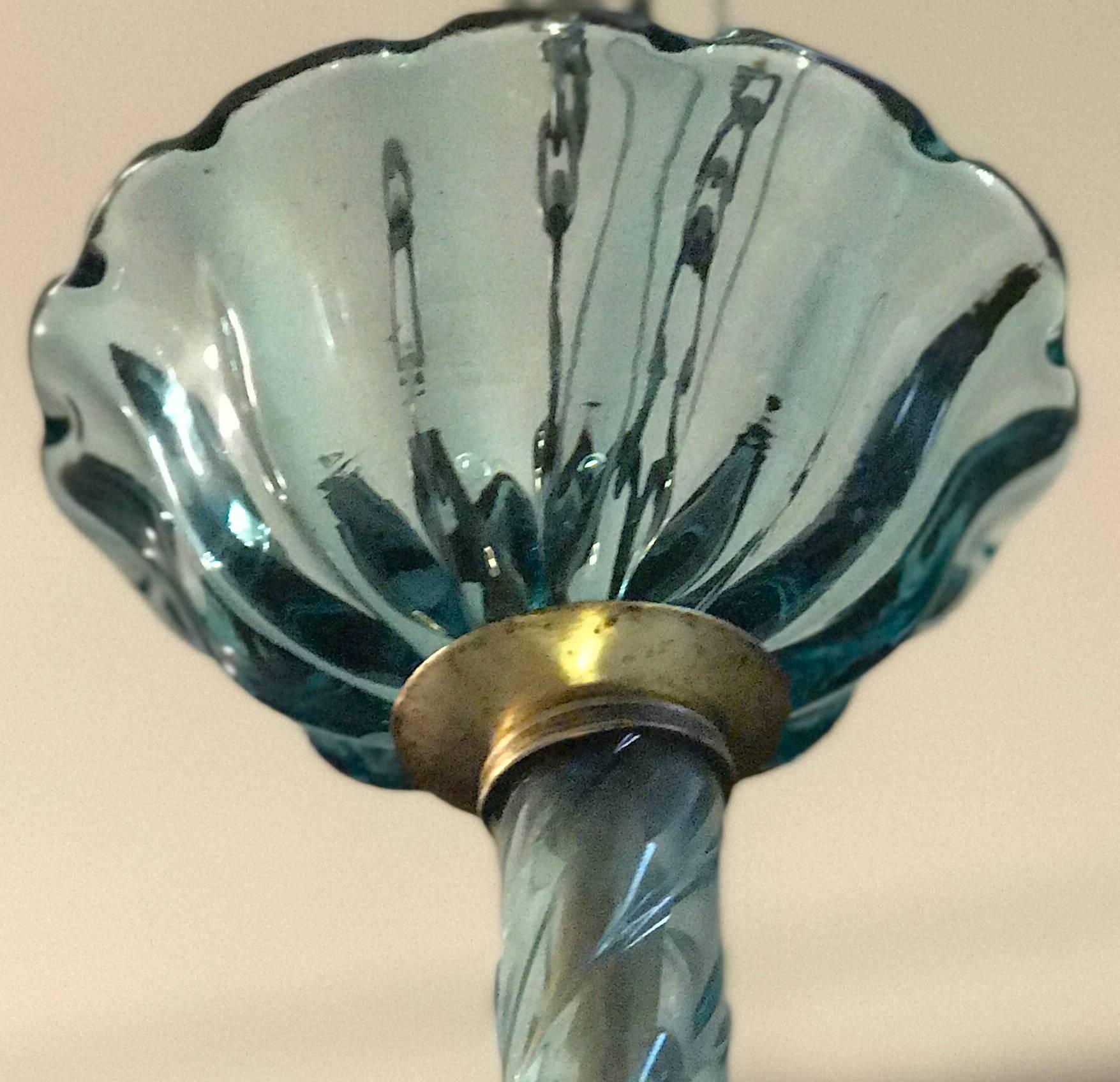 Charming 'Aquamarine' Murano Glass Chandelier by Ercole Barovier, 1940s In Good Condition In Rome, IT