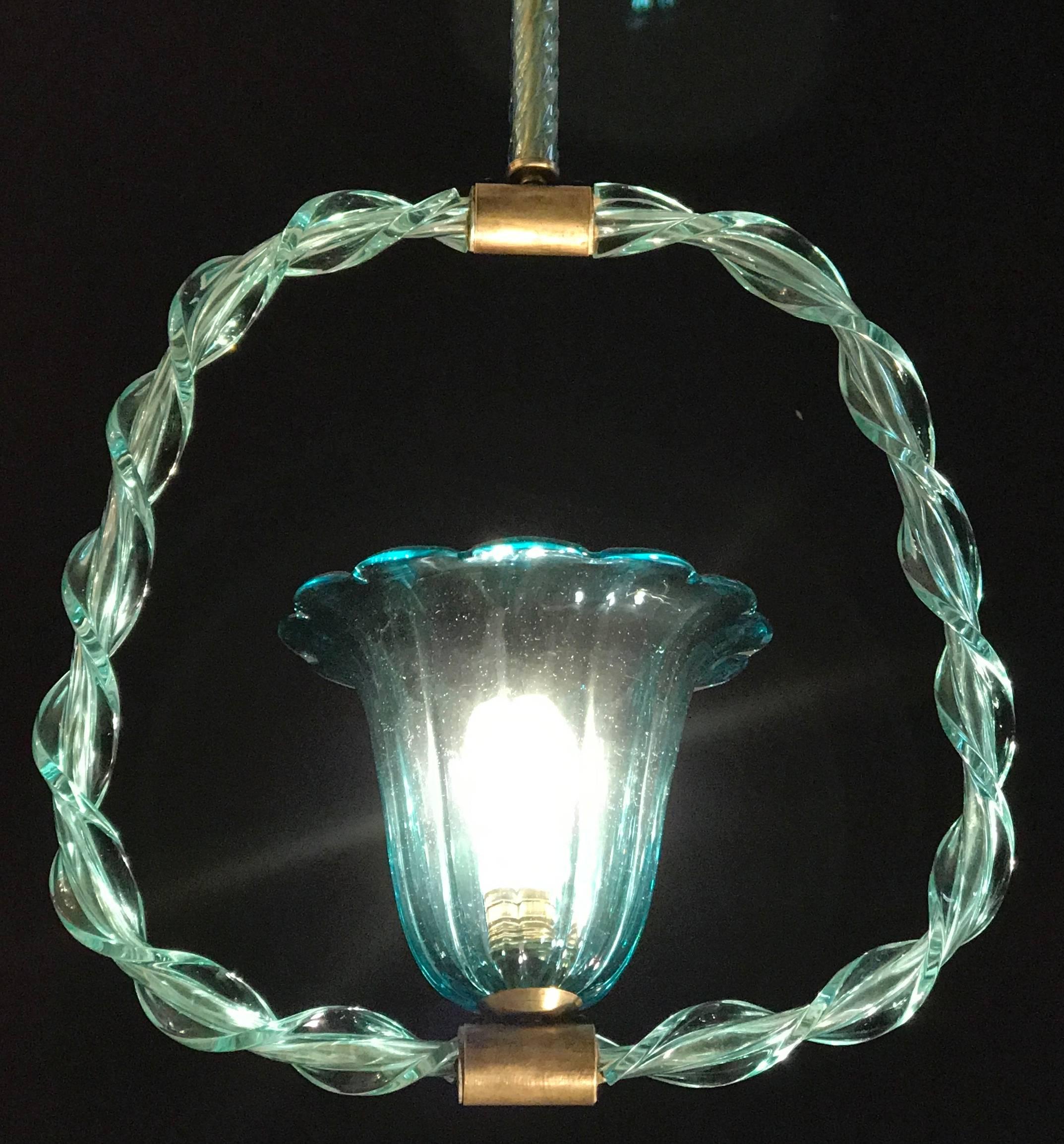 Blown Glass Charming 'Aquamarine' Murano Glass Chandelier by Ercole Barovier, 1940s