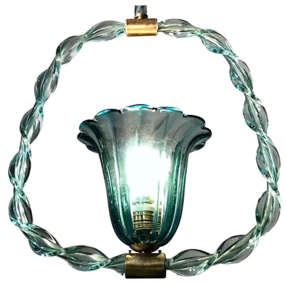 Charming 'Aquamarine' Murano Glass Lantern by Ercole Barovier, 1940s