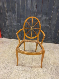 Charming Armchair with Scene Decoration Painted in Medallion, England XIXth
