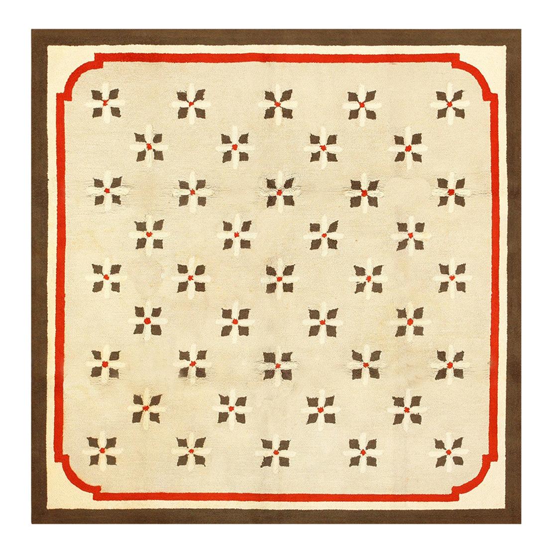 Art Deco American Hooked Rug. Size: 7 ft 5 in x 7 ft 5 in