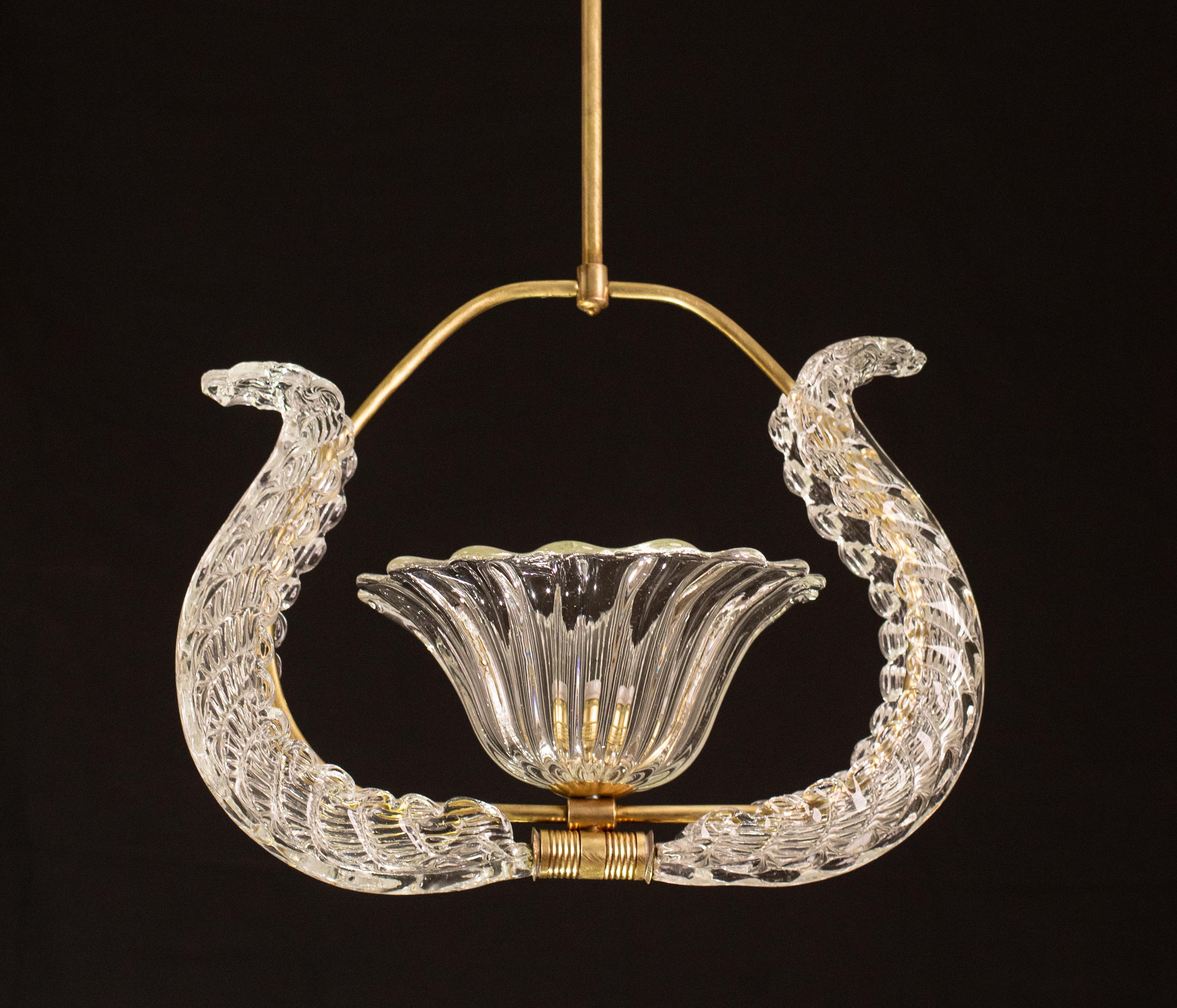 European Charming Art Decò Barovier and Toso Chandelier, 1940s For Sale