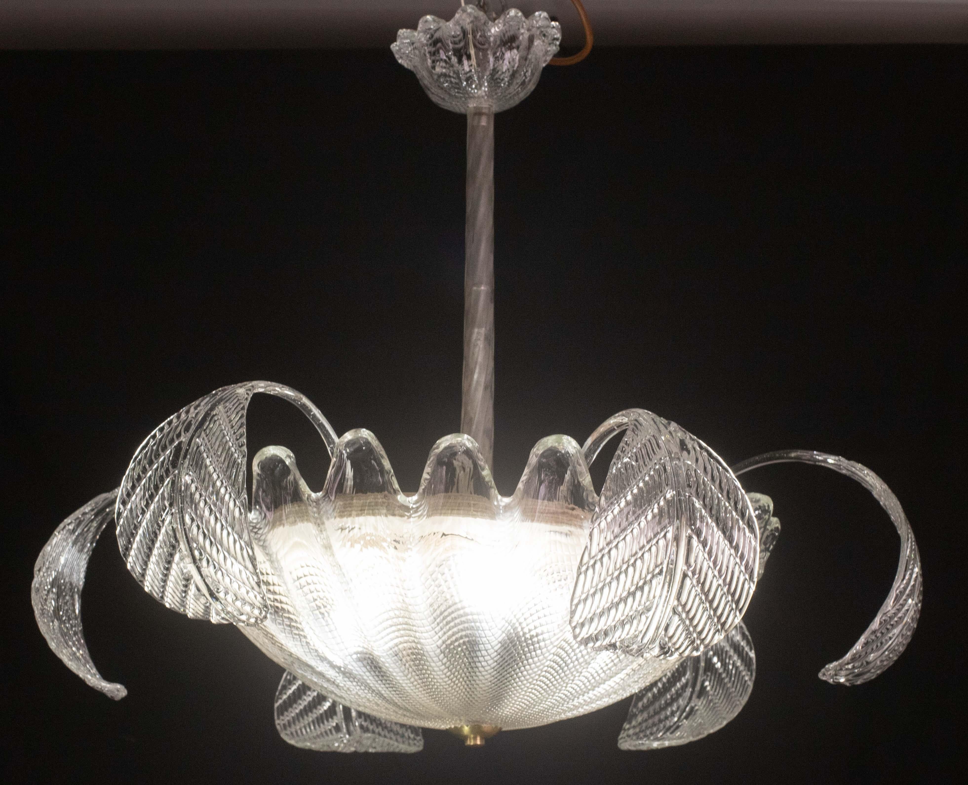 Charming Art Decò, Barovier & Toso Chandelier, Murano Glass, 1950s For Sale 8