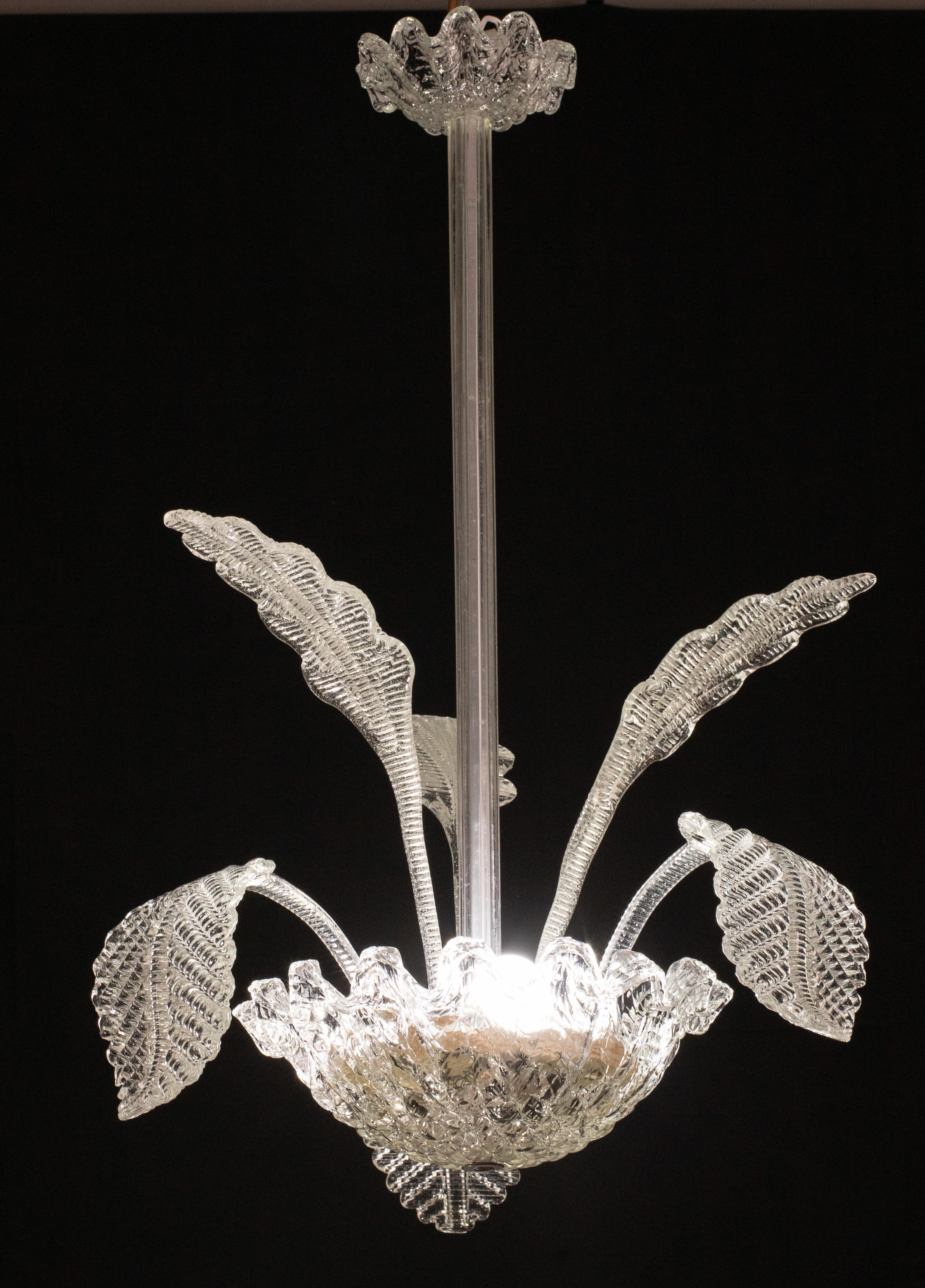 Charming Art Decò, Barovier & Toso Chandelier, Murano Glass, 1950s In Good Condition For Sale In Roma, IT