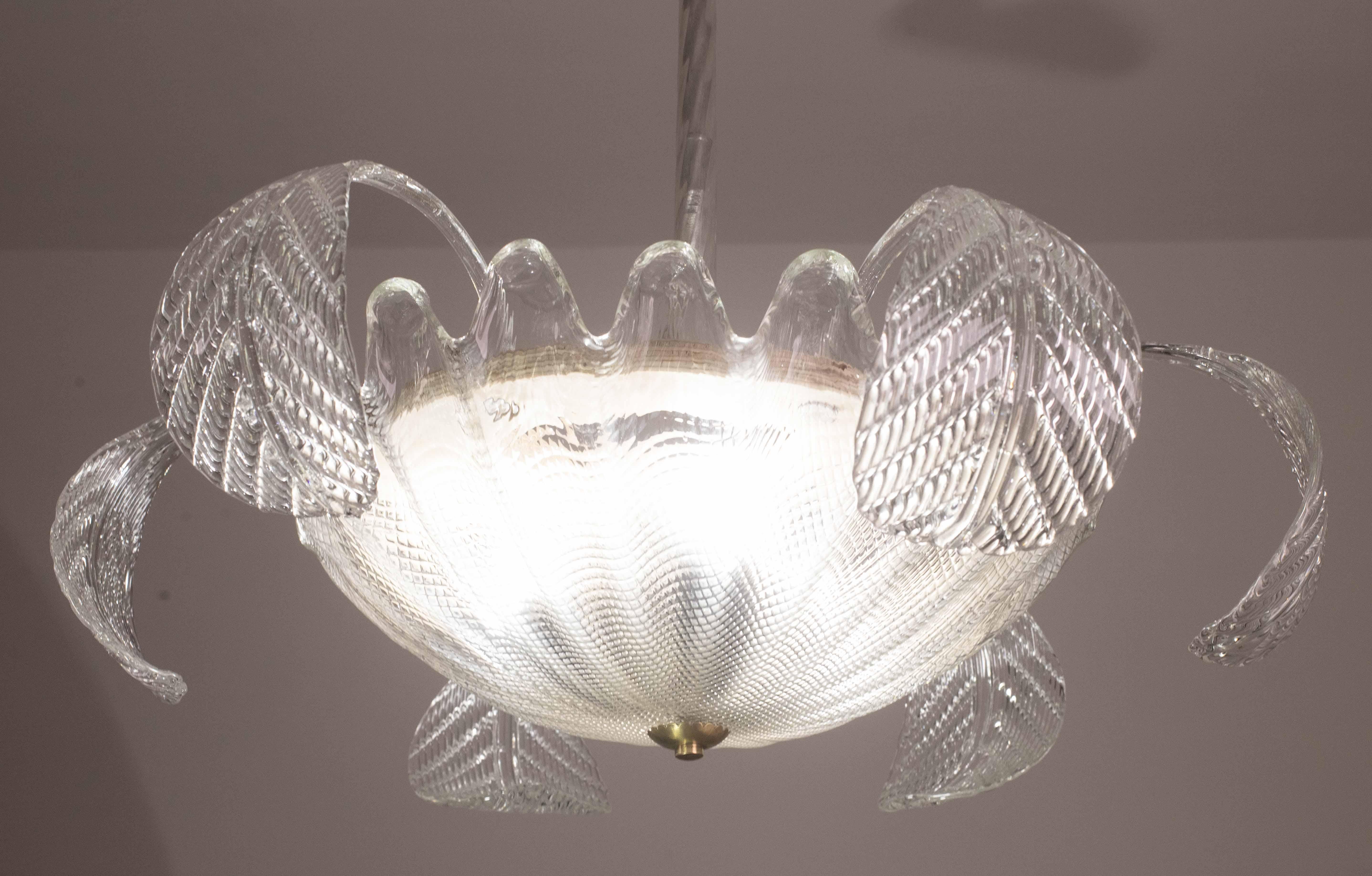 Mid-20th Century Charming Art Decò, Barovier & Toso Chandelier, Murano Glass, 1950s For Sale